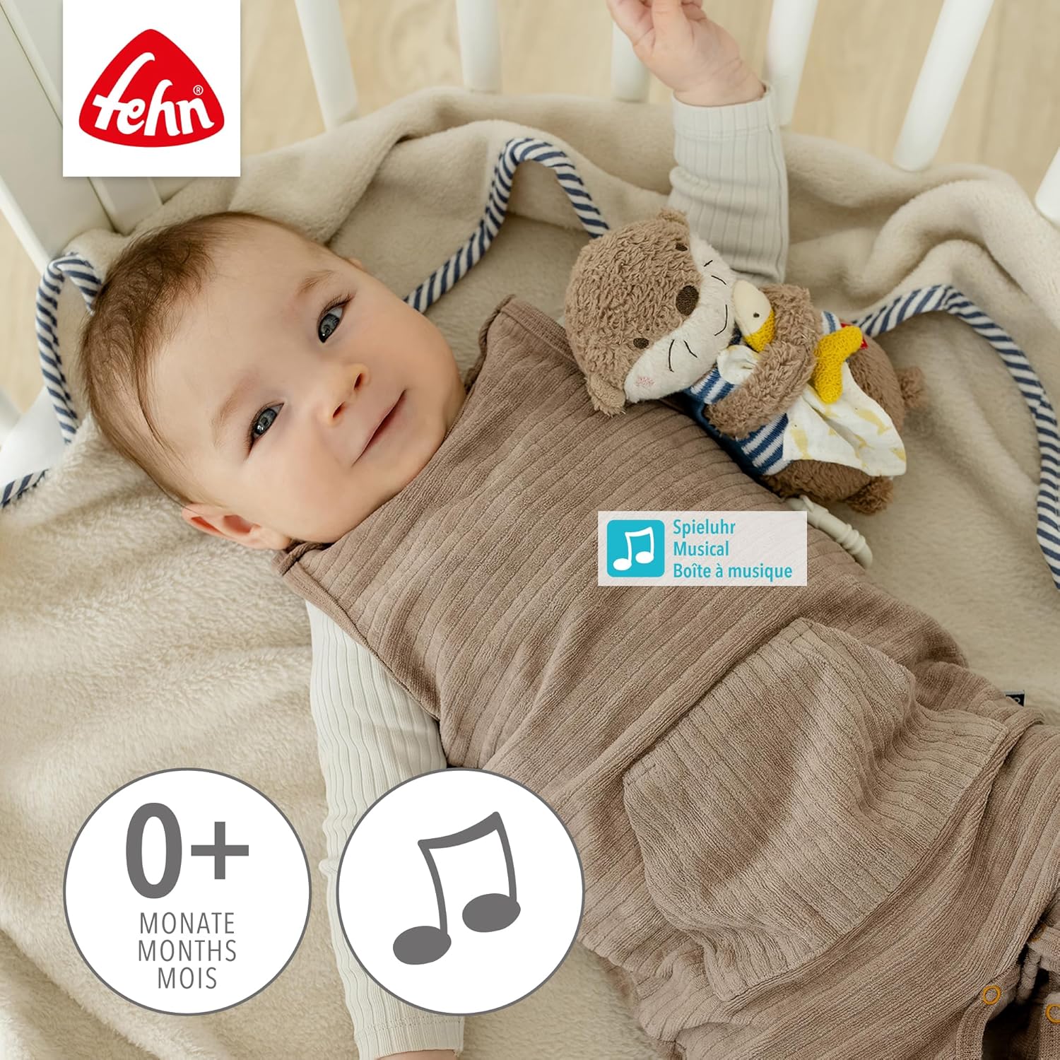 Detalle de Fehn Mini-Spieluhr Otter – Kuscheltier & Einschlafhilfe (0+ Monate)