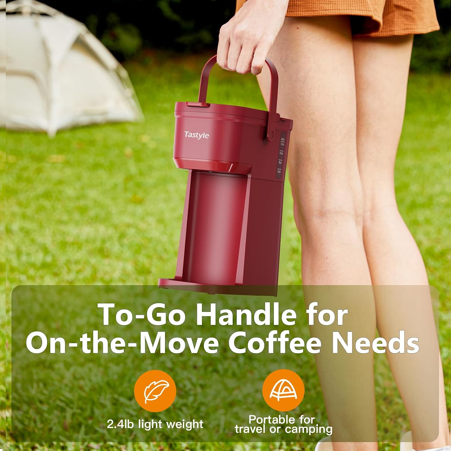 Detalle 2 de Tastyle Single Serve One Cup Coffee Maker (for K-Cups and Grounds) — 6 to 12 Oz, Mini Travel Brewer, Vintage Red