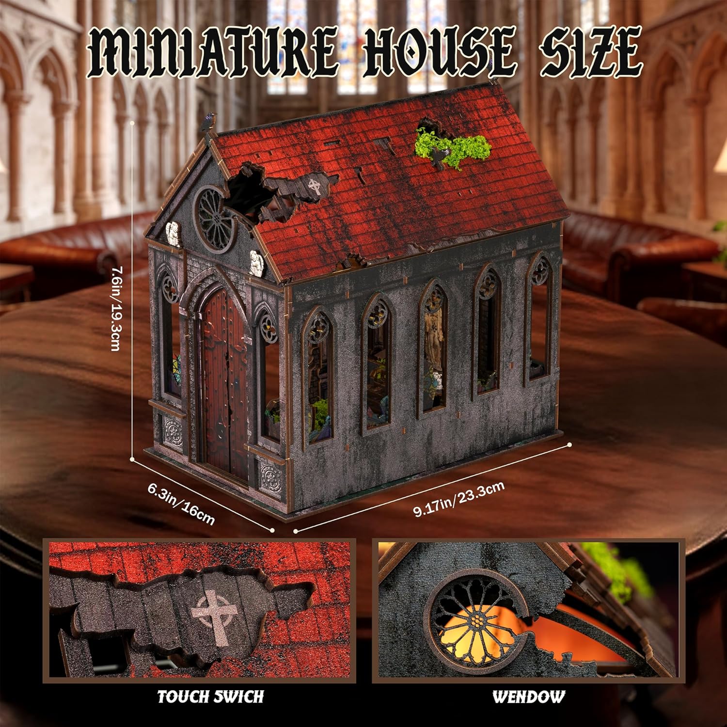 Thumbnail 3 de NookMaster Book Nook Kit – Puzzle 3D en bois avec lumières LED interactives (Temple)