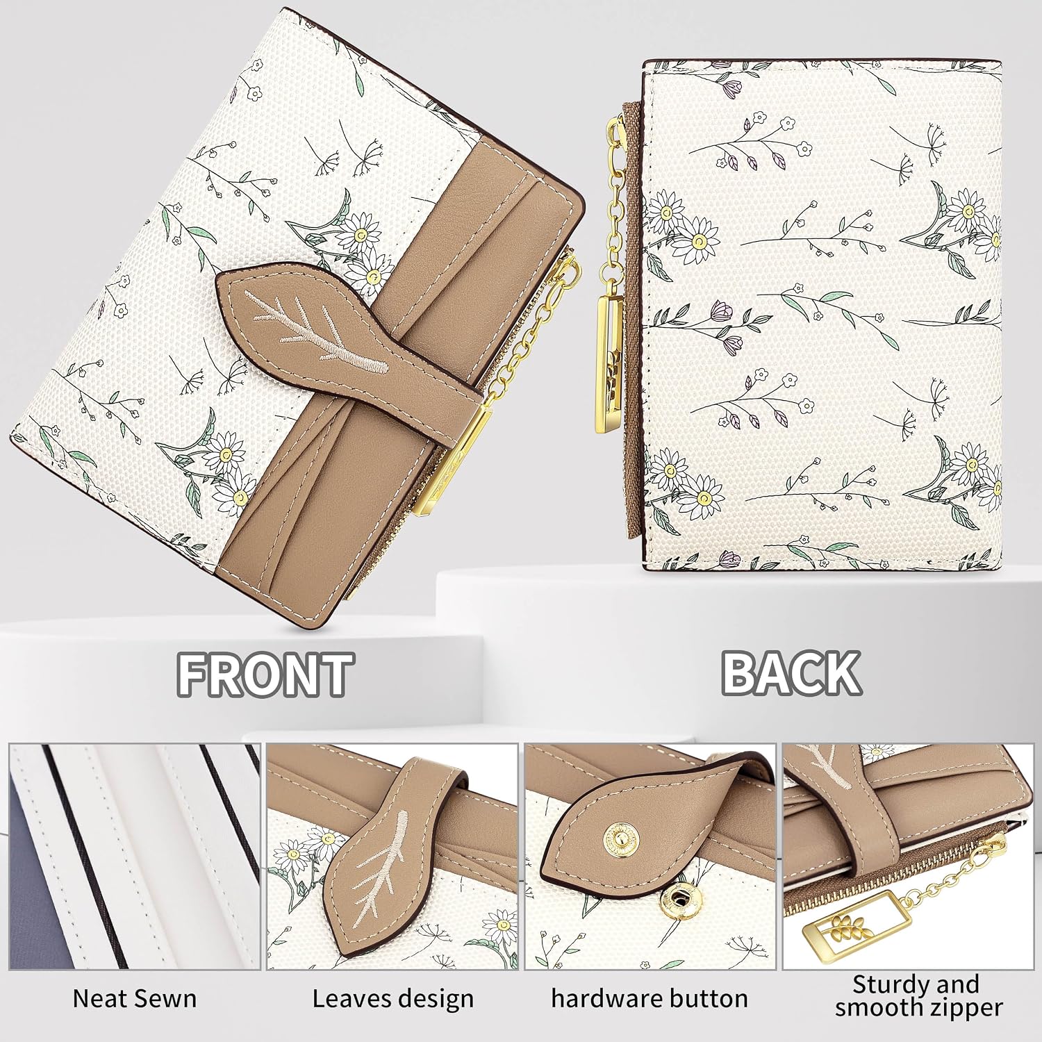 Detalle de Farcauo Portemonnaie Damen – Multifunktionale Geldbörse mit Blumendesign, braun