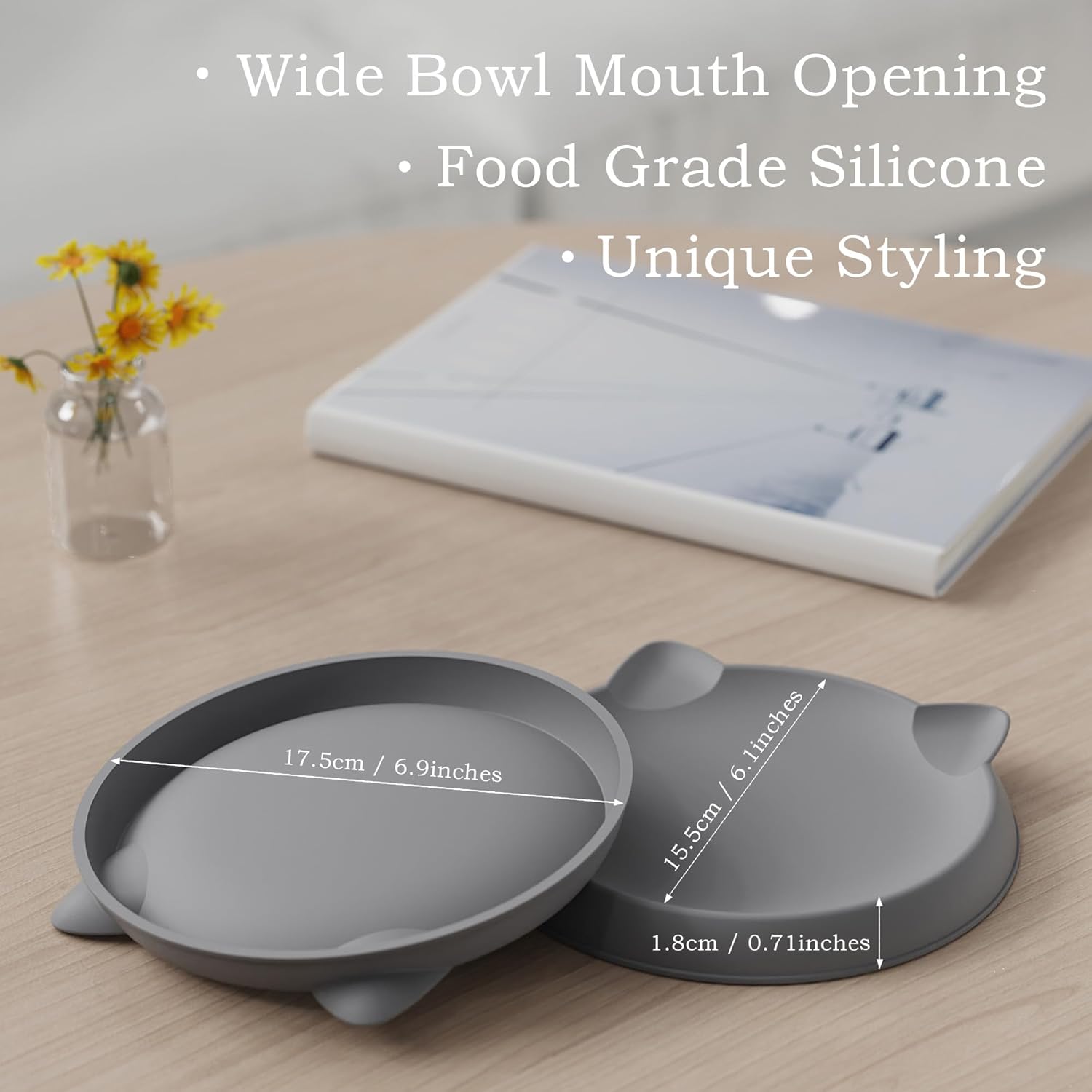 Thumbnail 2 de Wingcases gamelle en silicone anti-moustache 15 x 15 cm gris foncé pour chat et chien