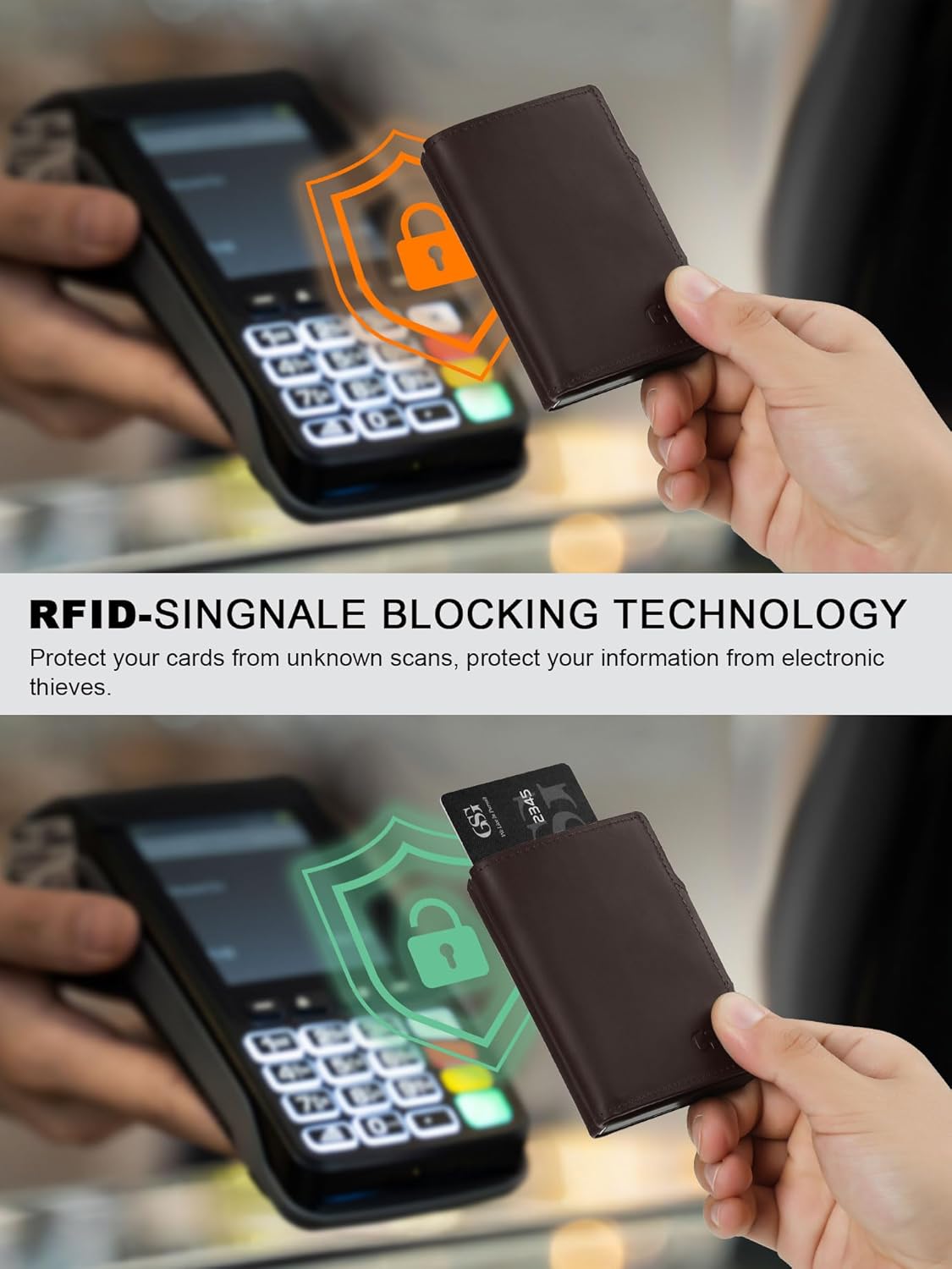 Detalle de GSG SINCE 1998 Leather Wallet with RFID Blocking Pop Up Card Holder