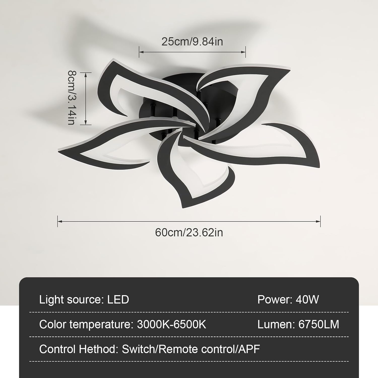 Thumbnail 3 de Comely Deckenlampe Led – Dimmbar, 40 W, 4200 lm, Farbtemperatur 3000–6500 K, Fernbedienung/APP, Schwarz