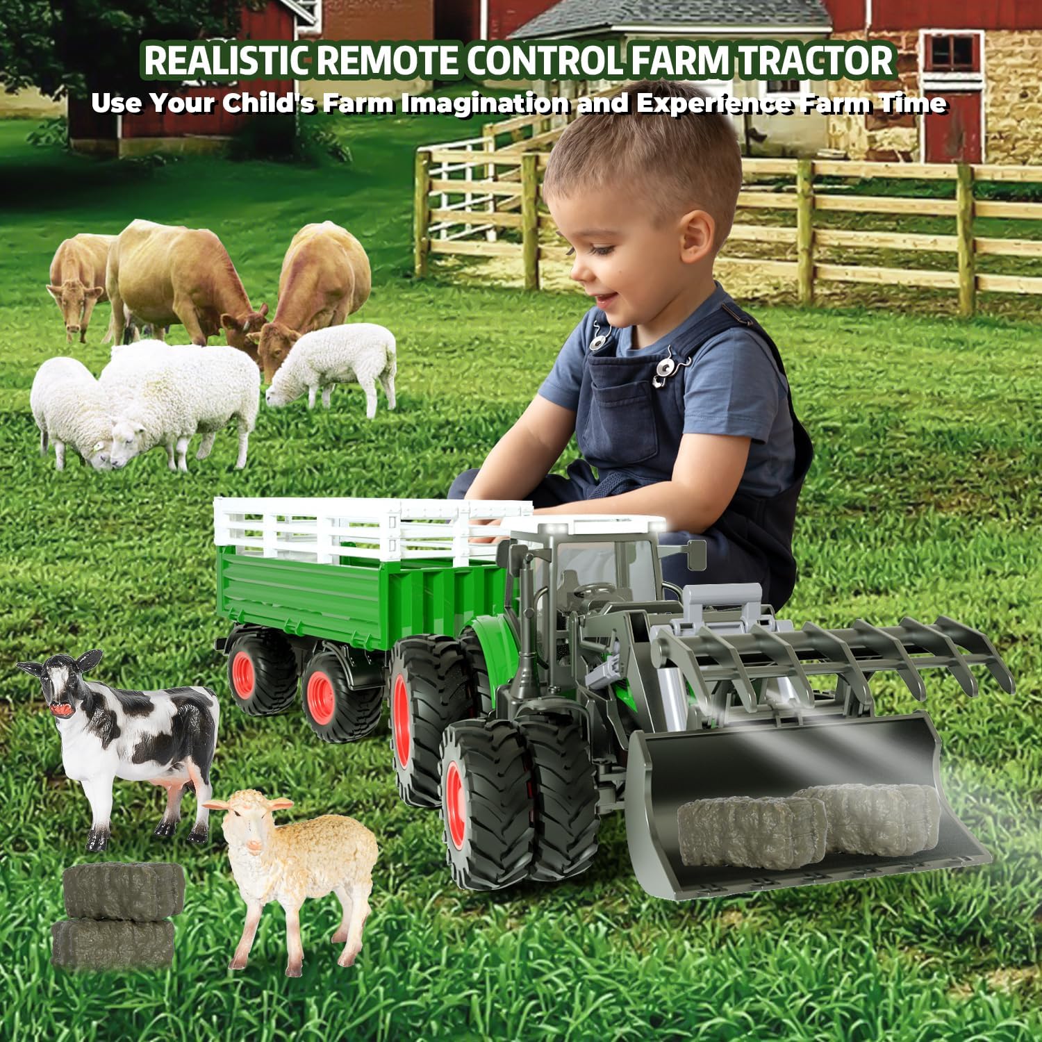 Thumbnail 3 de PENGBU Trattore Telecomandato per Bambini 3–8 anni: set agricolo completo con mucca, pecora e accessori