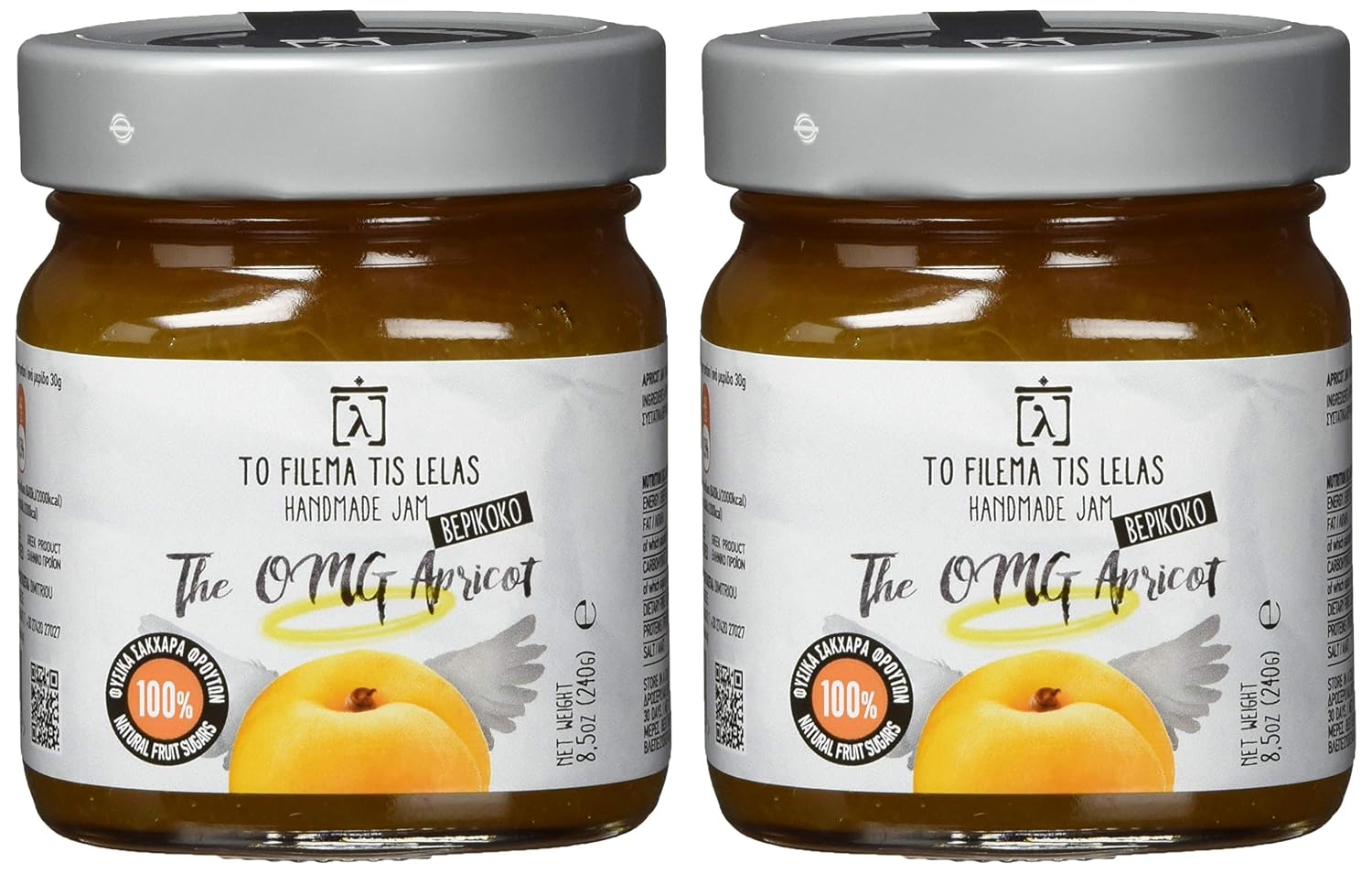 Detalle 2 de To Filema Tis Lelas The OMG Apricot: handgemachte Aprikosenmarmelade ohne Zuckerzusatz (2er Pack, 2×240 g)