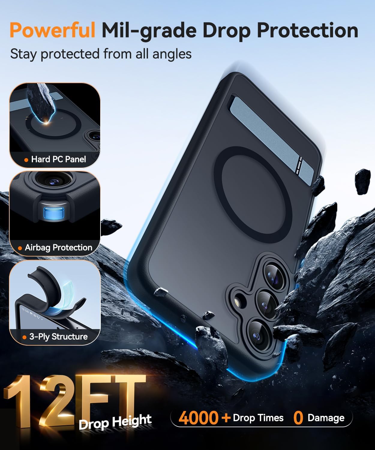 Thumbnail 2 de Coque magnétique CANSHN pour Samsung Galaxy S25 Plus (6,7 pouces) : béquille métal, protection photo et dos mat translucide noir