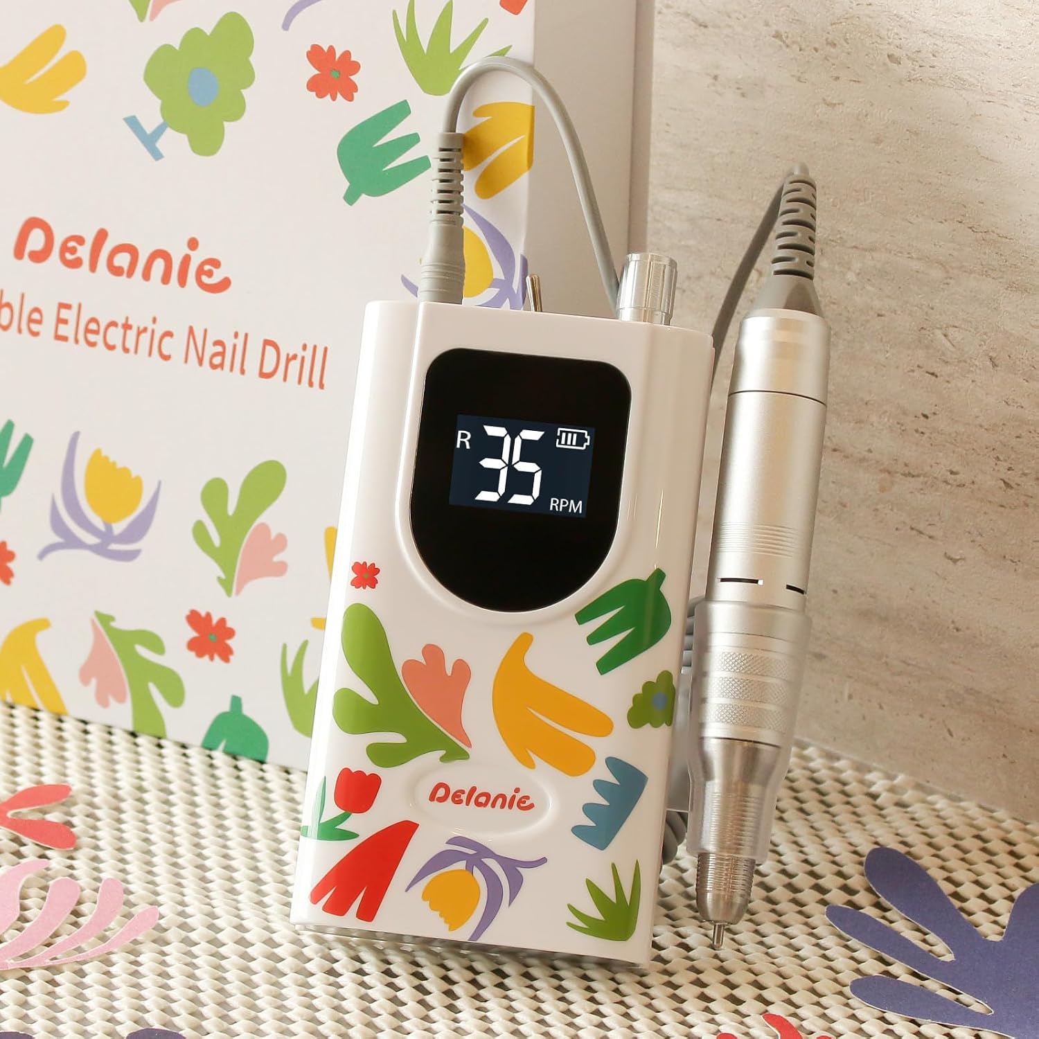 Detalle de Delanie Professioneller Nagelfräser mit bis zu 35.000 U/min (wiederaufladbar, 6 Bits) – weiß im Matisse-Stil