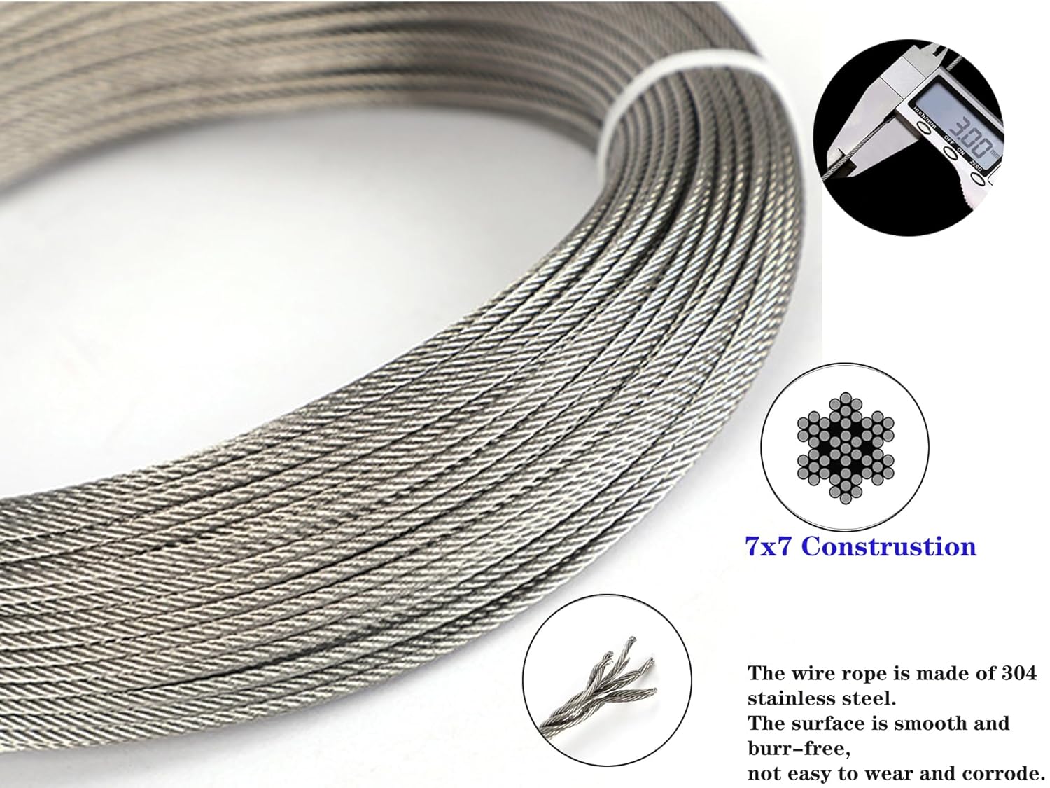 Thumbnail 2 de Roxanned 30m Stainless Steel Wire Rope Kit (3mm) with M5 Turnbuckles, Clips & Thimble for DIY Garden Projects