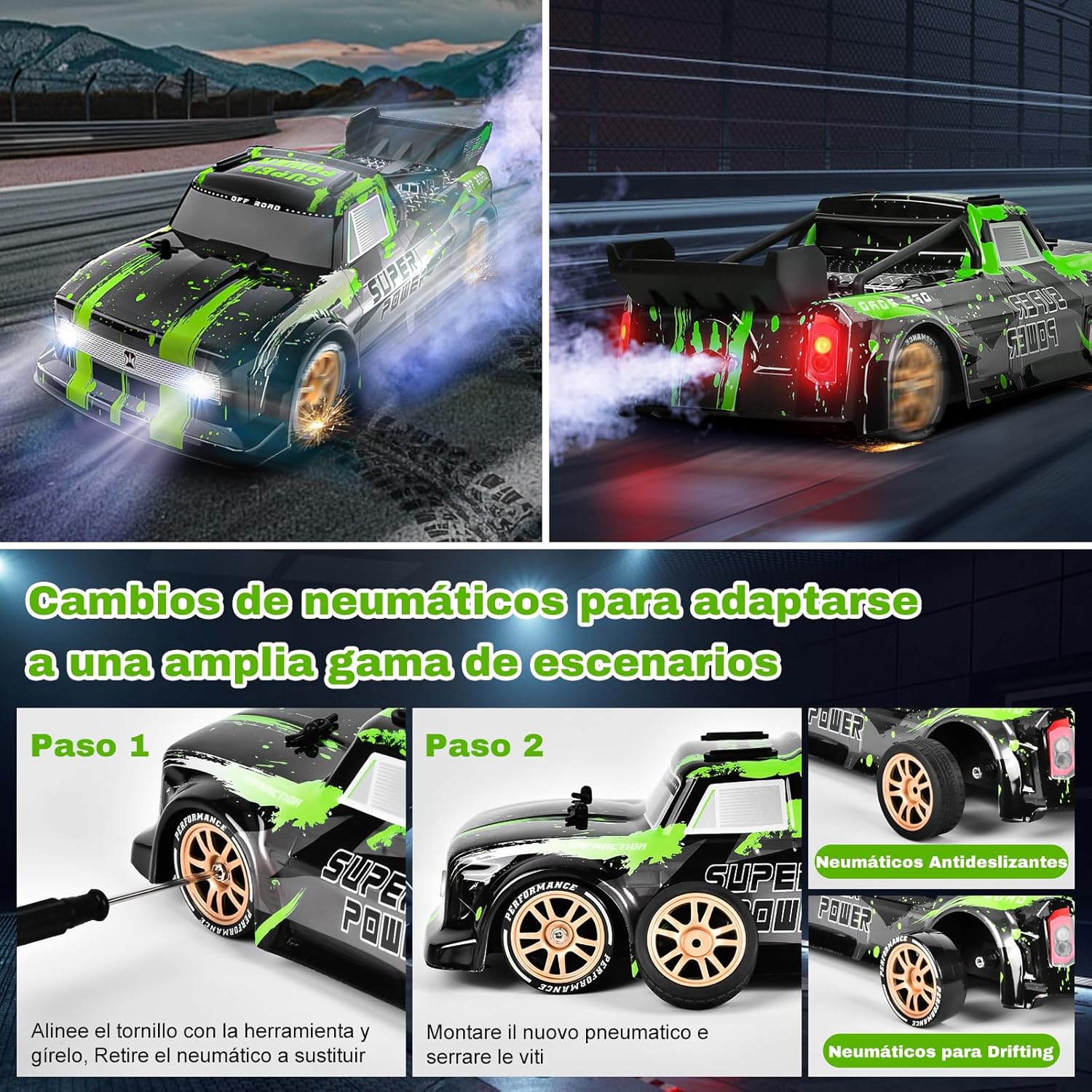 Thumbnail 4 de Joellfuner Coche RC Drift 1:14 4WD con Luces y Niebla