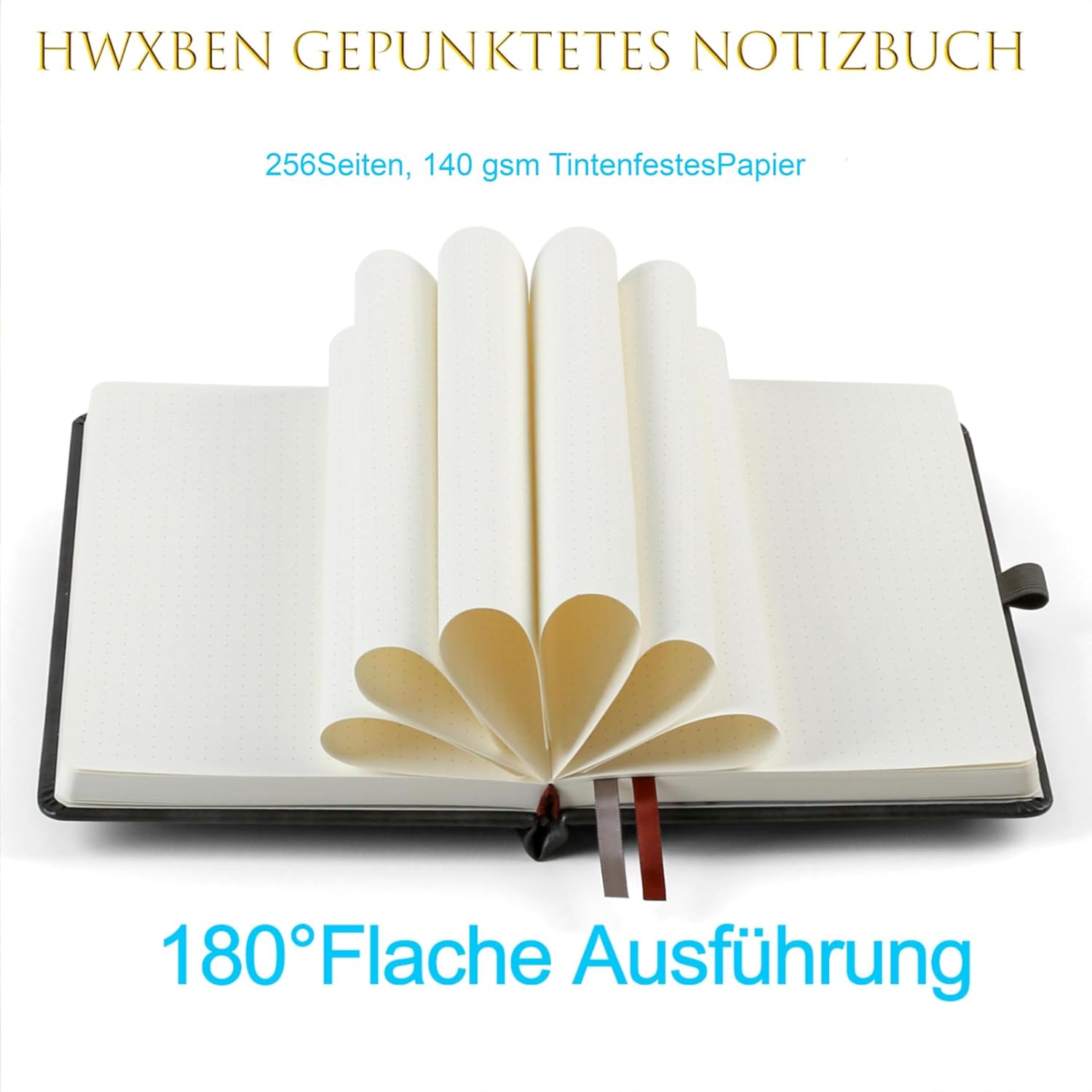 Thumbnail 4 de HwxBen Bullet Dotted Journal – Gepunktetes Notizbuch, 256 Seiten, 140 g/m², Blau