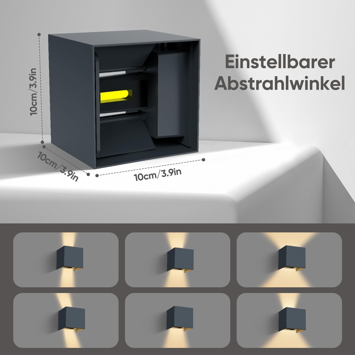 Detalle de vatato LED-Wandleuchte (2er-Set) 12 W, 3000 K Warmweiß, Aluminium, IP54 – einstellbarer Lichtstrahl (Anthrazit RAL 7016)