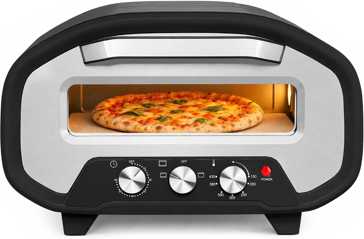 Detalle de HOMCOM 800-350V90GY elektrische pizzaoven, 2200 W, tot 430 °C
