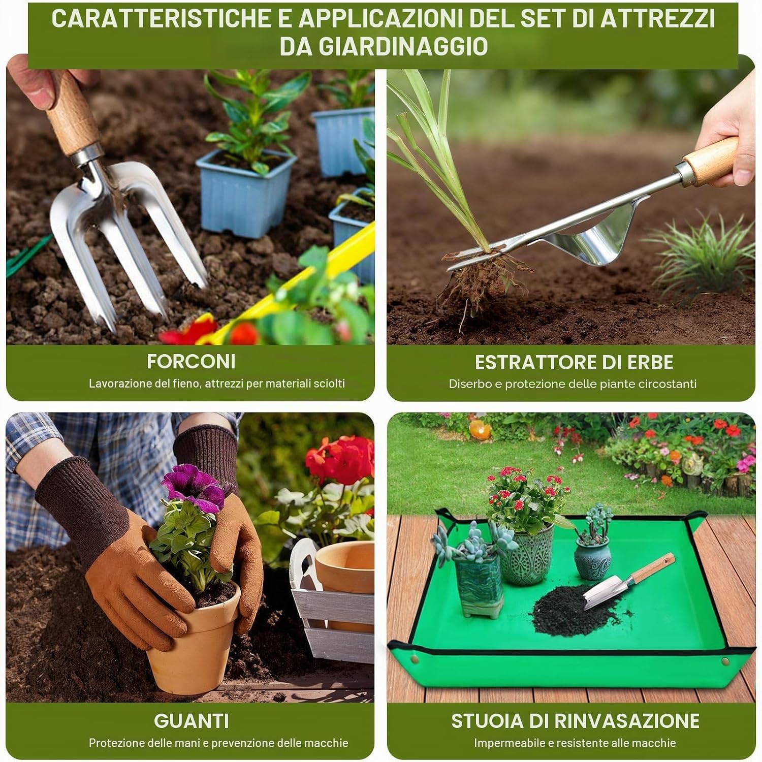 Thumbnail 2 de Kynup Set da Giardinaggio 9 Pezzi: Attrezzi in Acciaio Inossidabile Antiruggine con Manici in Legno Ergonomici