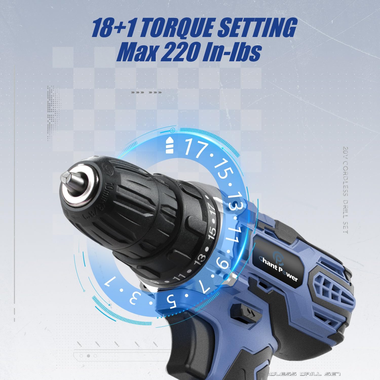 Thumbnail 1 de C P CHANTPOWER Cordless Power Drill - 20V with Two Speeds, 10mm Keyless Chuck and 22pcs Bit Set