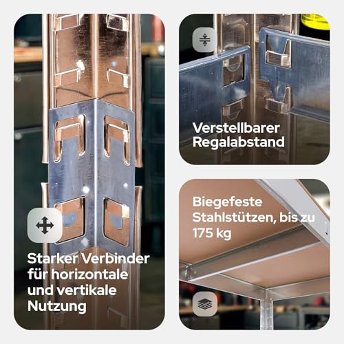 Thumbnail 7 de Arebos Schwerlastregal-Set 180 x 90 x 40 cm – 875 kg Tragkraft, verzinkt, 5 verstellbare MDF-Böden