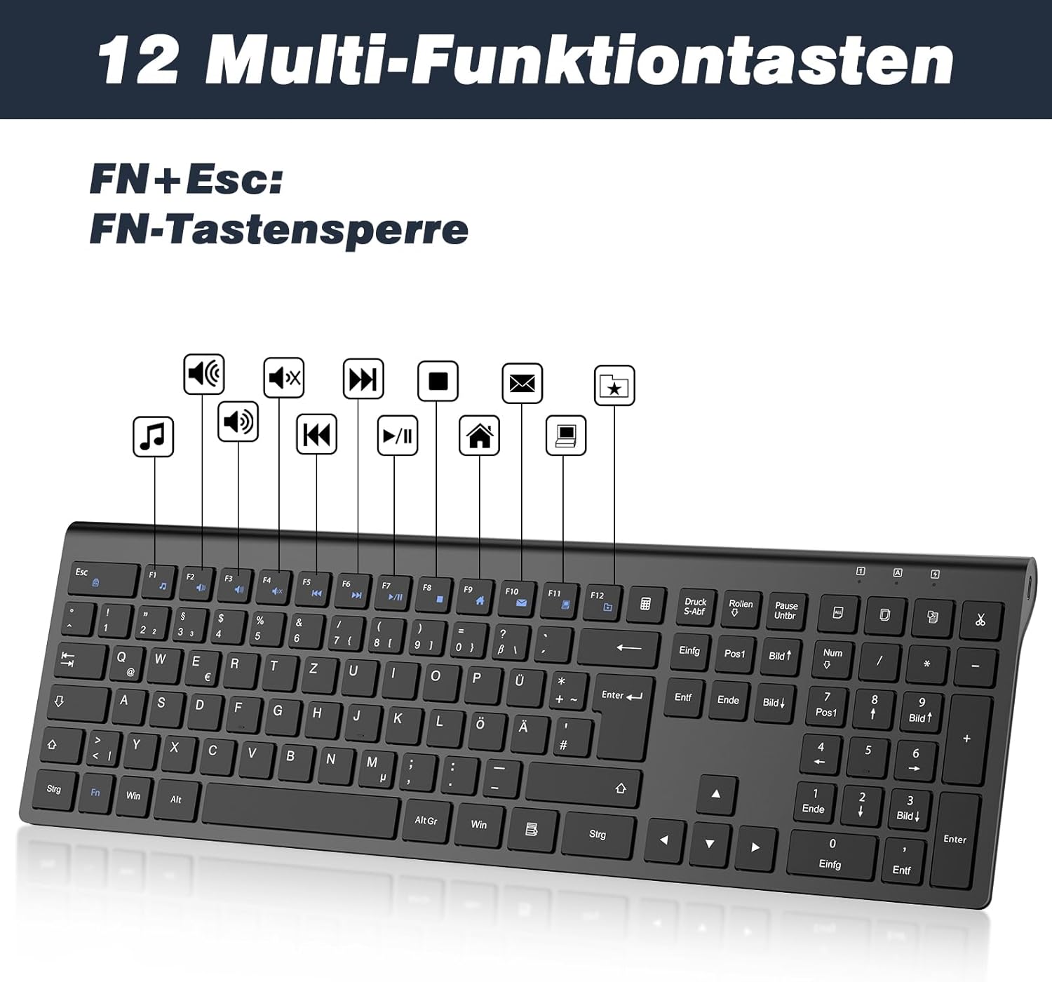 Thumbnail 5 de cimetech Tastatur-Maus-Set kabellos (ultradünn, wiederaufladbar) mit QWERTZ-Layout für Windows & mehr – Schwarz
