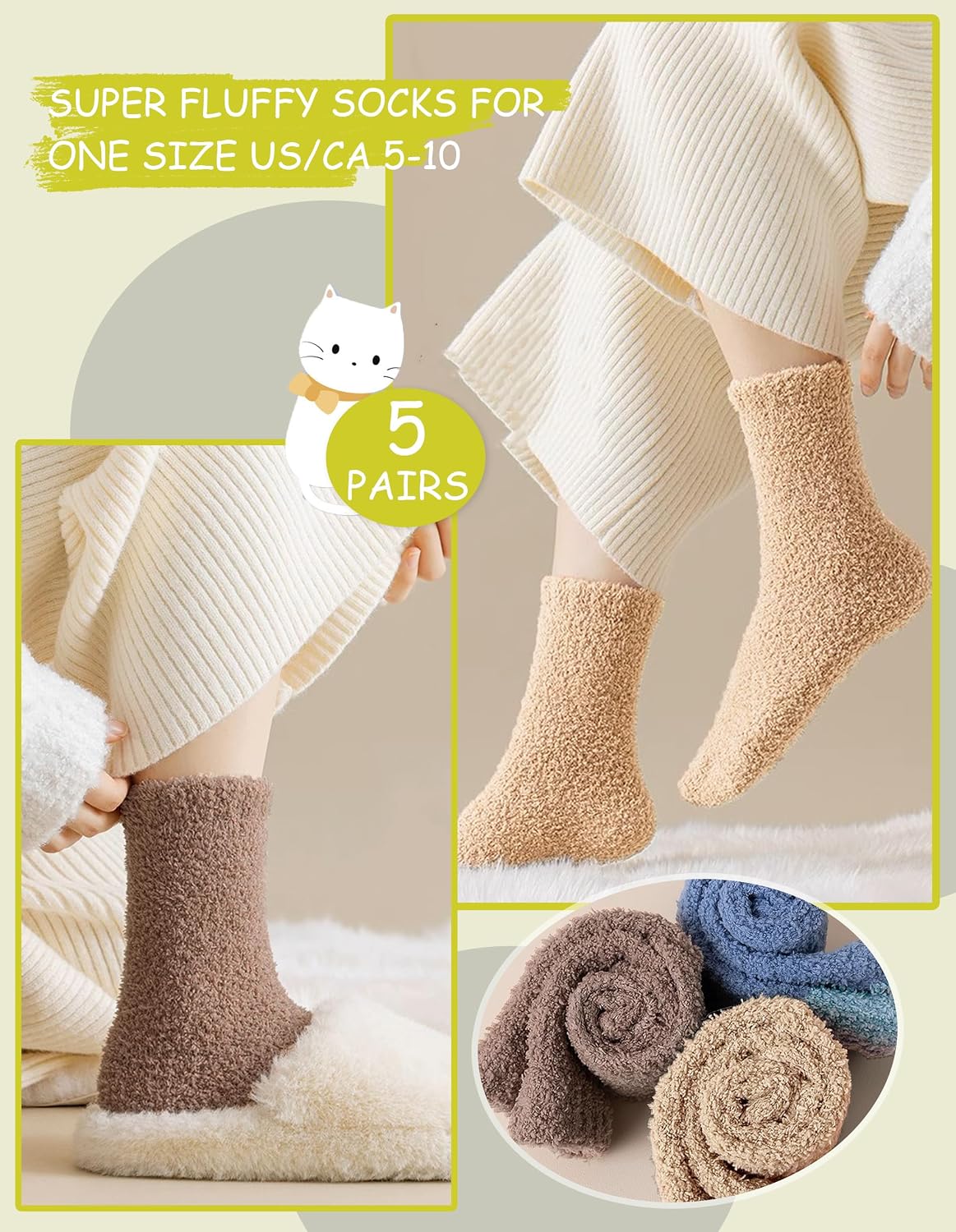 Thumbnail 4 de VoJoPi Fuzzy Socks for Women, 5-Pair Fleece-Lined Slipper Socks