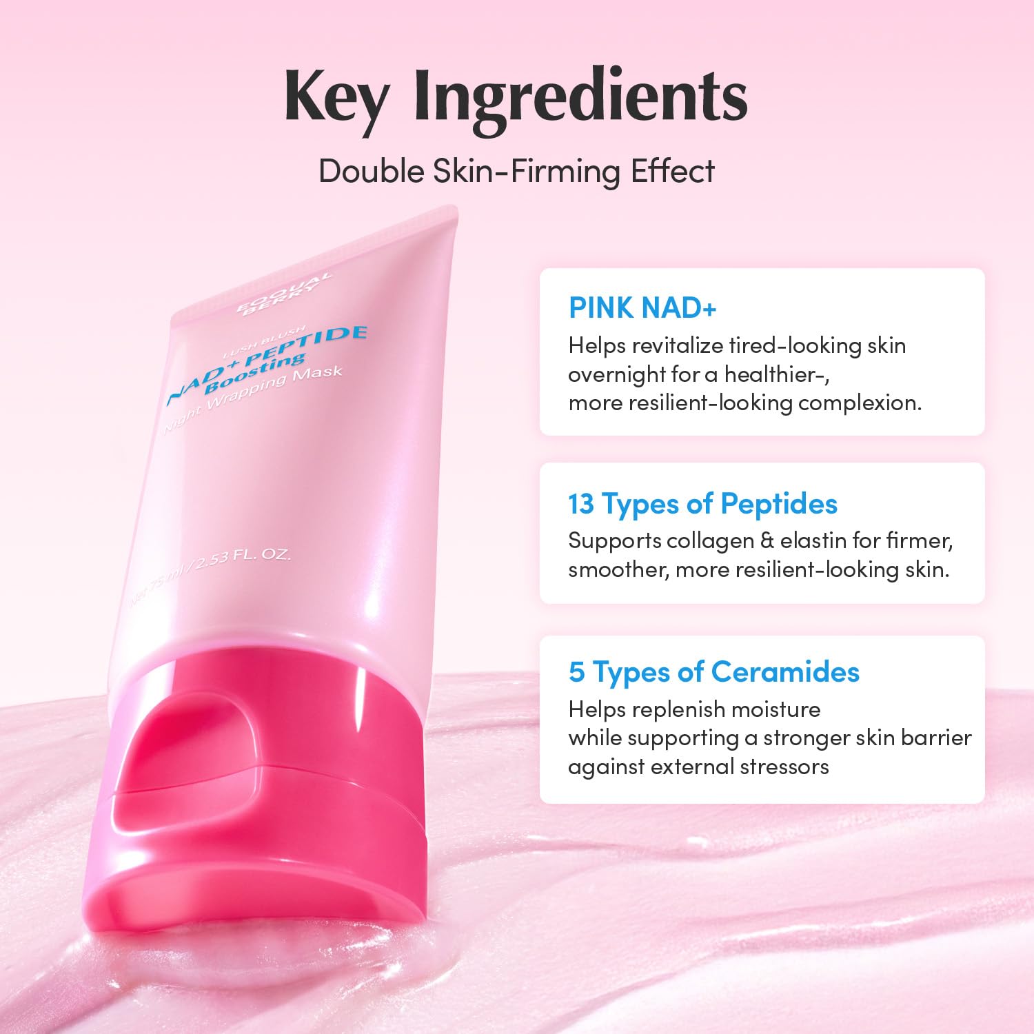 Detalle de EQQUALBERRY NAD+ Peptide Boosting Night Wrapping Mask with 13 Peptides