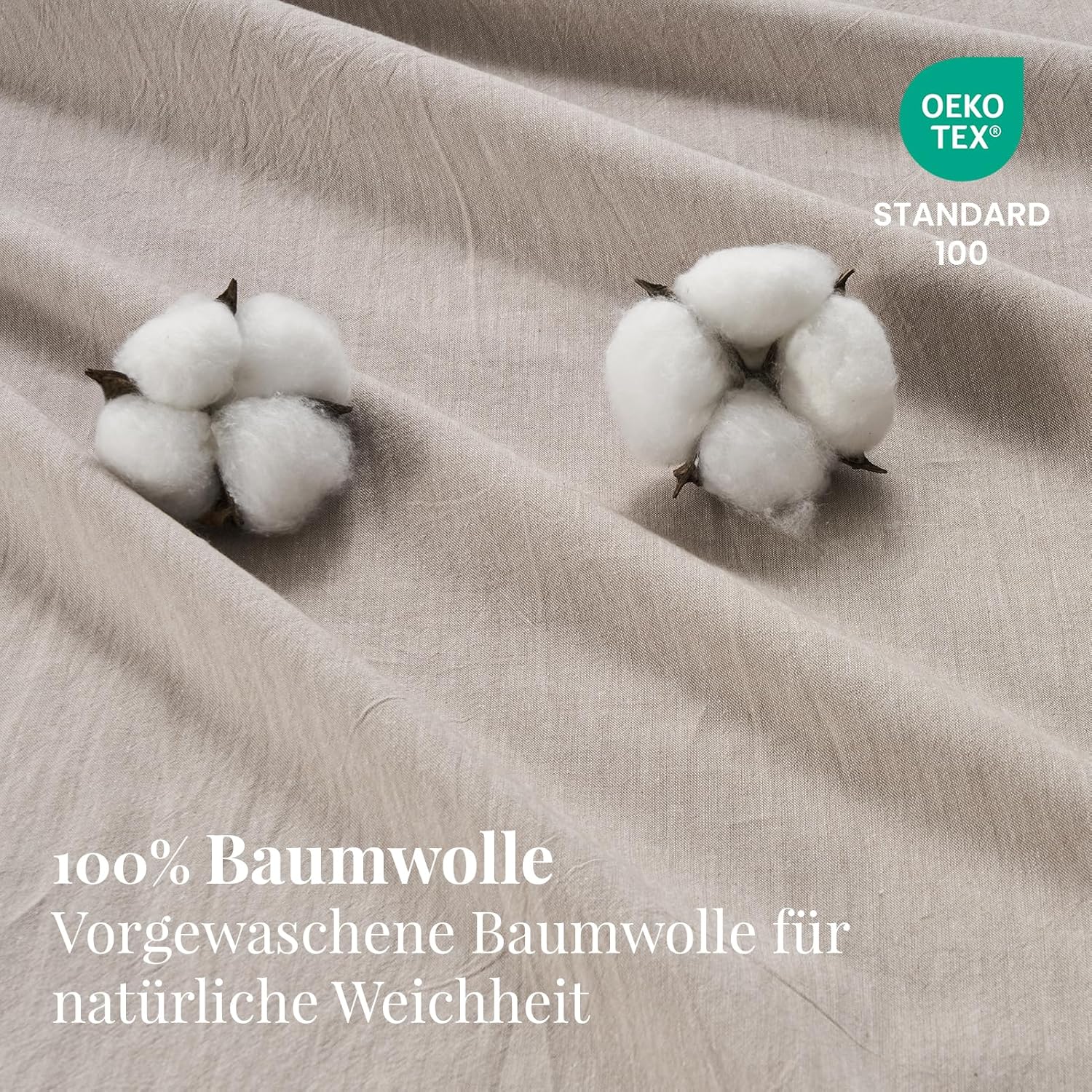 Thumbnail 2 de DuvetNova Bettwäsche 200x200 Baumwolle – 3-teilig, Leinen-Optik, Beige