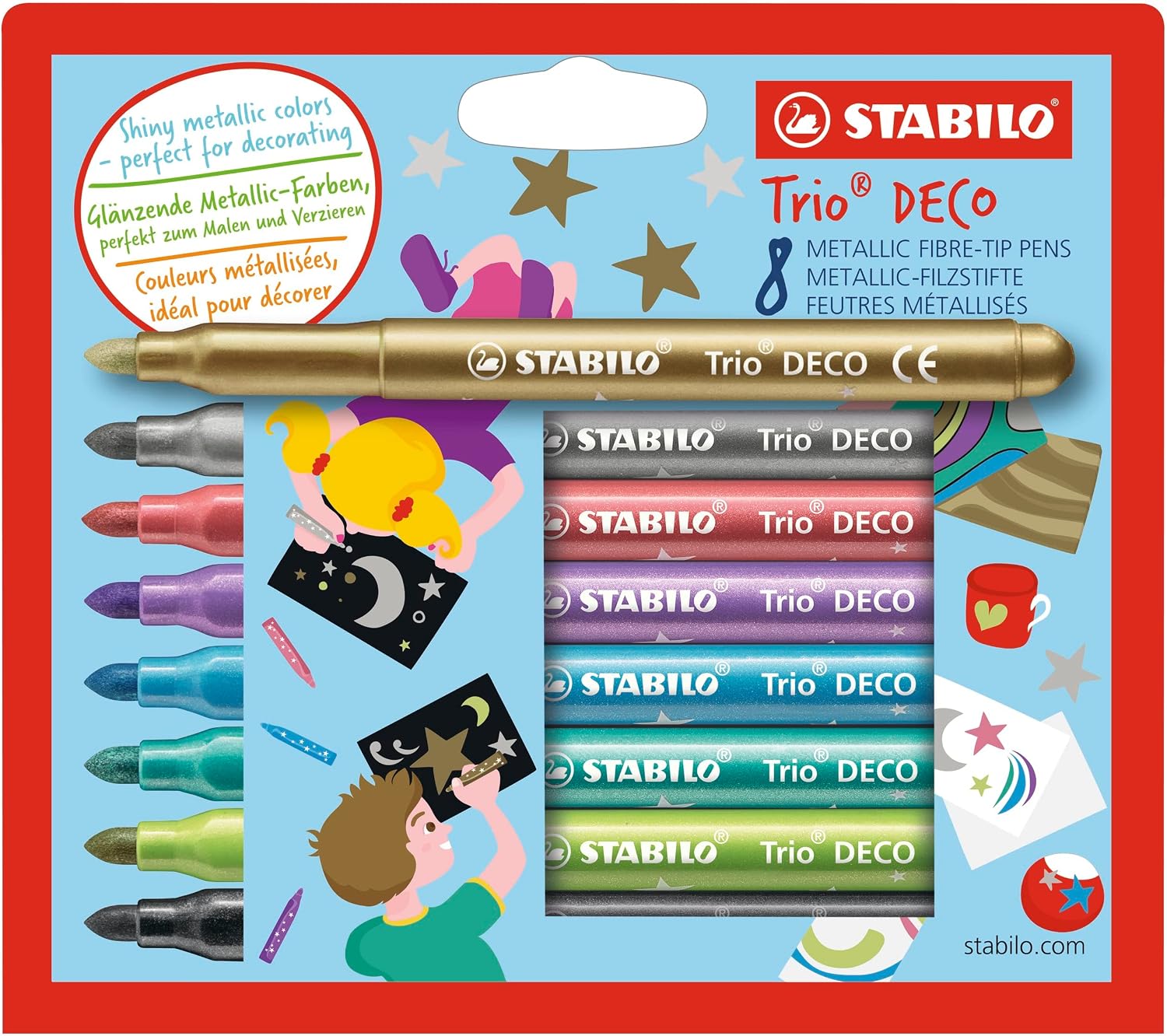 Detalle de STABILO Metallic-Filzstift Trio Deco – 8er Pack mit robuster XL-Spitze