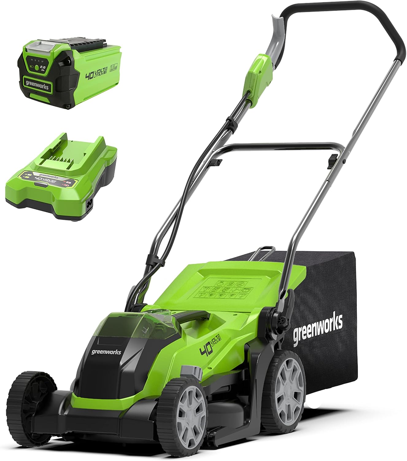 Greenworks Tools 40V G40LM35K2 tondeuse sans fil pour pelouses jusqu’à 500 m² (35 cm) avec sac 50 L, sans batterie ni chargeur