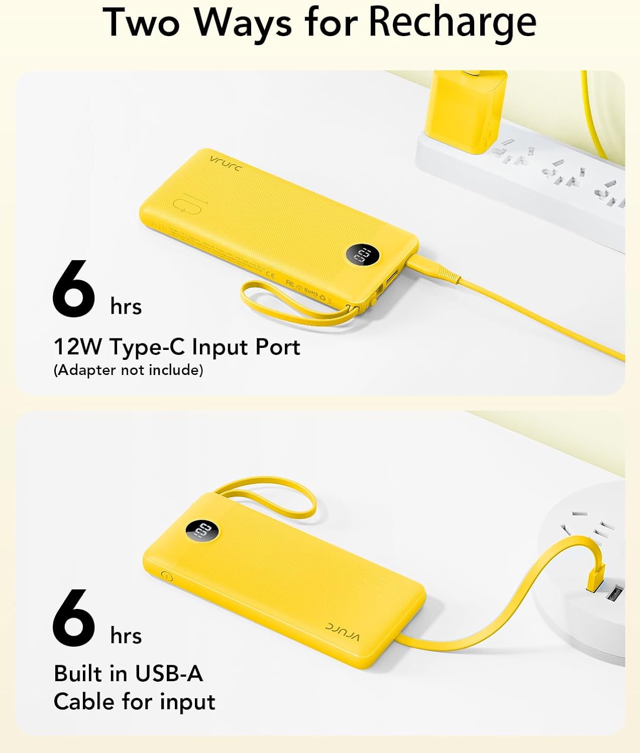 Thumbnail 5 de VRURC T1116 10,000mAh Power Bank with Built-In Cables and LED Display