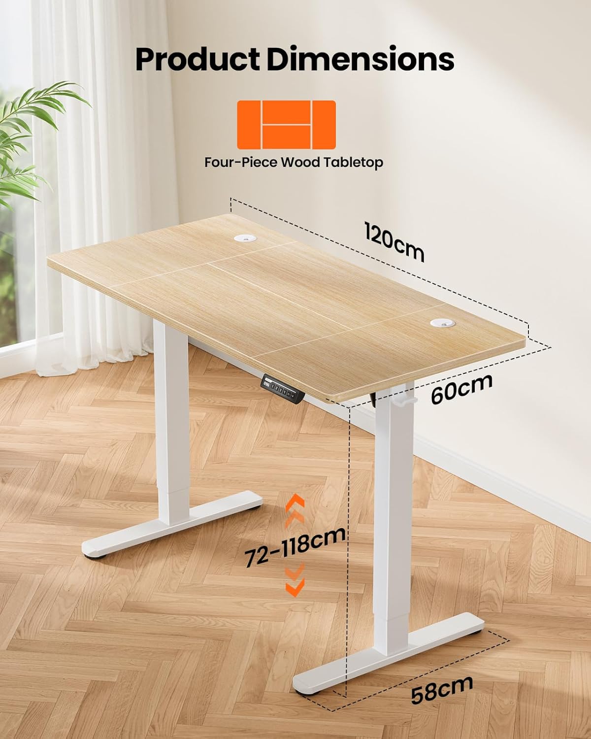 Detalle 2 de ErGear Electric Standing Desk Height Adjustable 120 x 60cm, Sit Stand Desk with 4 Memory Smart Pannel, Home Office Desk with Splice Board
ErGear Electric Standing Desk Height Adjustable 12…