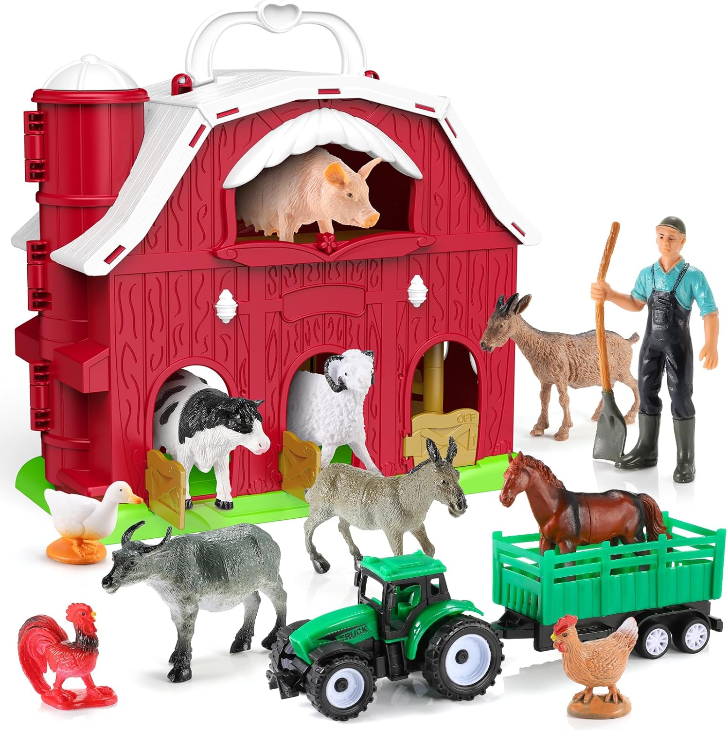 Detalle de HappyKidsClub Farm Animal Toys – Montessori Barn Playset for 1–4 Year Olds