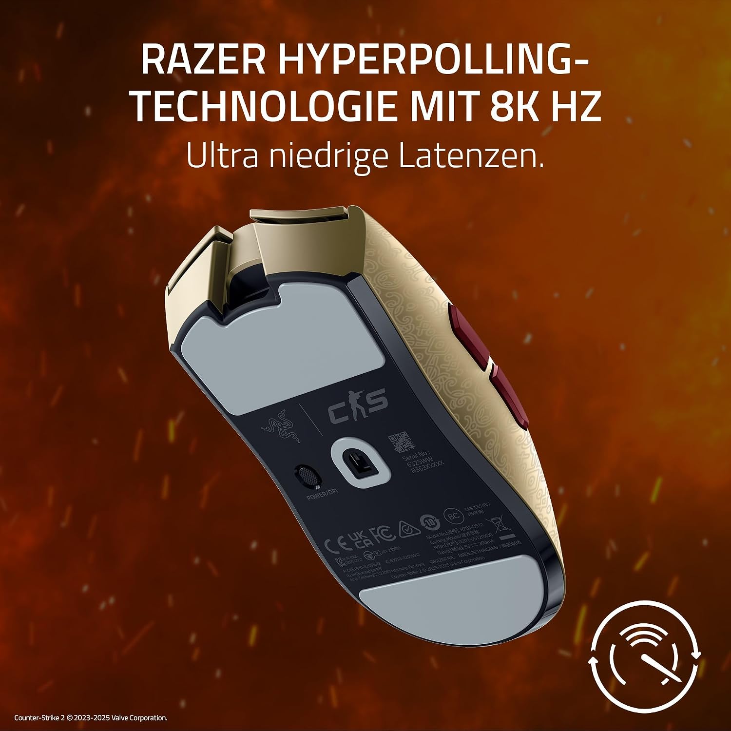 Detalle de Razer Viper V3 Pro Counter-Strike 2 Dragon Lore Edition – ultraleichte kabellose Esports-Maus (8.000 Hz, 35K DPI, bis 95 Std.)