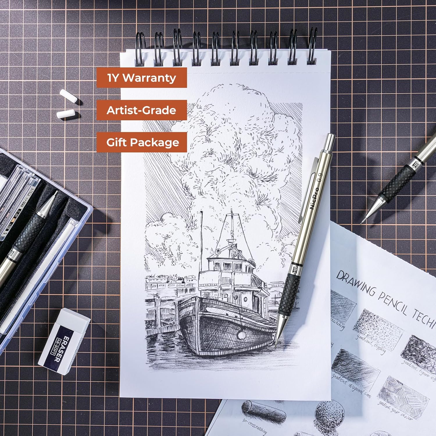 Thumbnail 5 de Nicpro 0.9 mm Art Mechanical Pencil Set (3 Pack) with Storage Case & HB Lead Refills