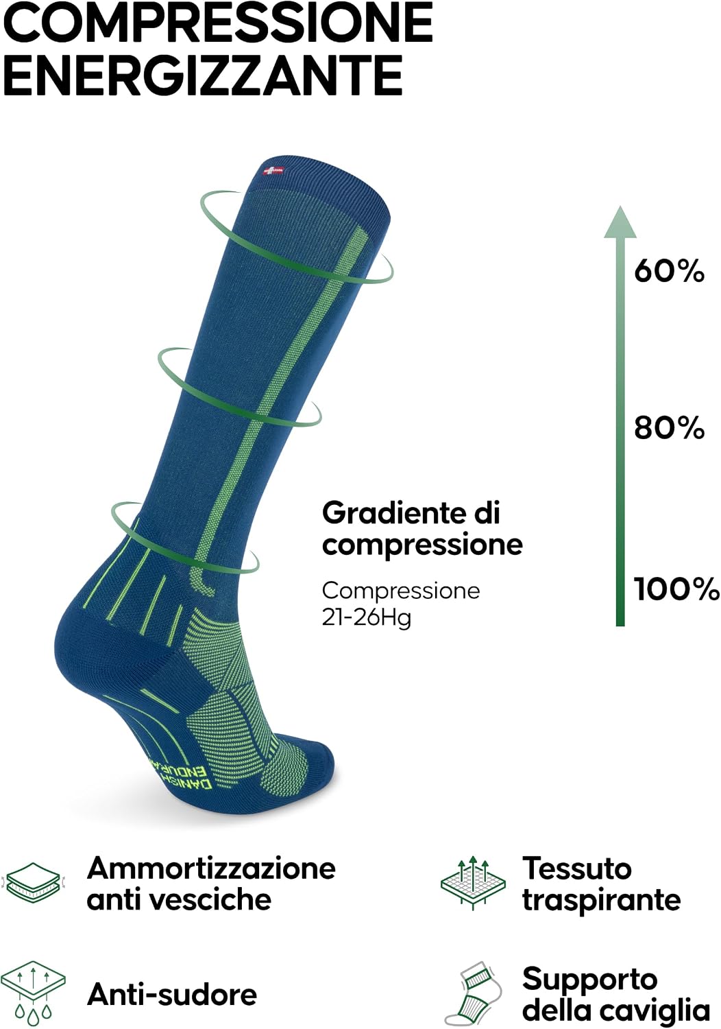 Detalle 2 de DANISH ENDURANCE Calze Compressione Graduata 21-26 mmHg – 1 o 2 paia