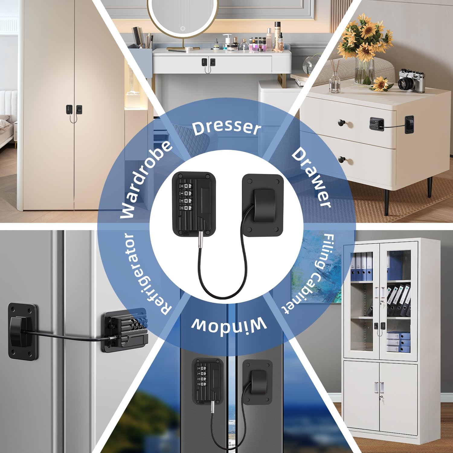 Detalle de RORMGO Refrigerator Locks, 4-Digit Combination, Adhesive, 2-Pack