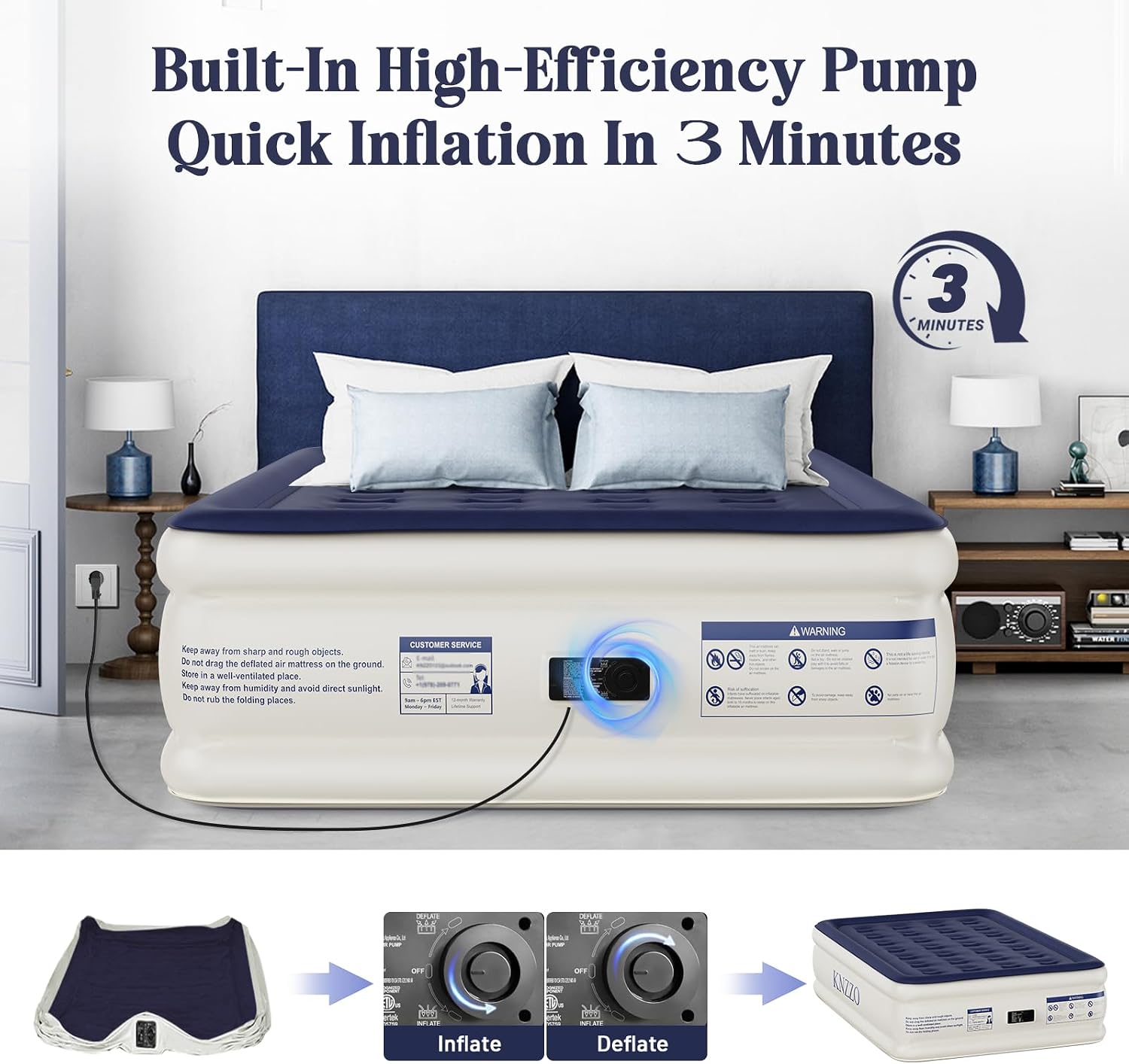 Thumbnail 3 de KNZZO Air Mattress Full with Built-in Pump