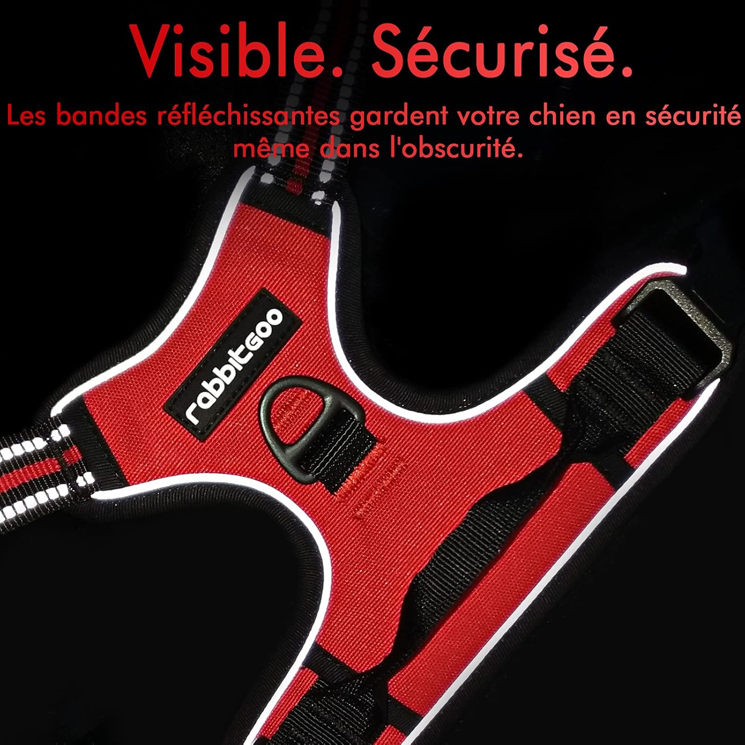 Thumbnail 5 de rabbitgoo Harnais anti-traction L avec attache avant et bandes réfléchissantes