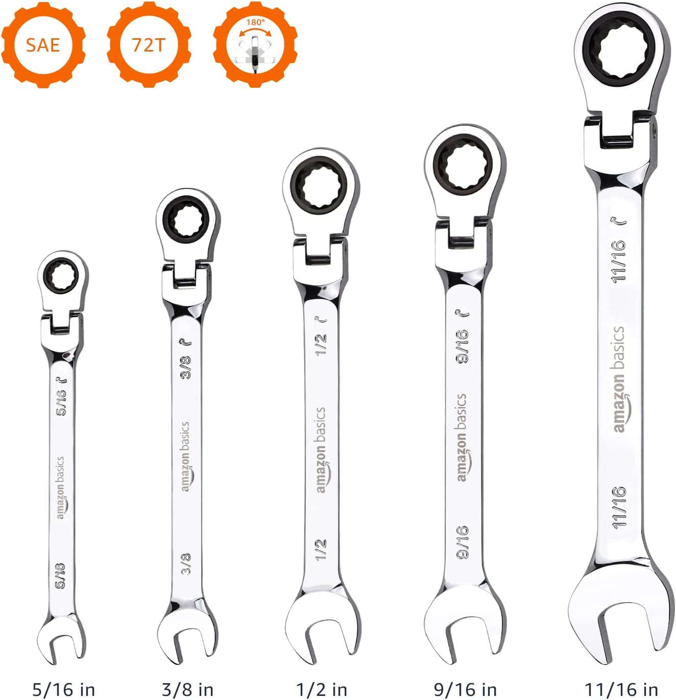 Thumbnail 3 de Amazonベーシック DS-FWS-5S フレックスラチェットレンチ 5本セット SAE規格