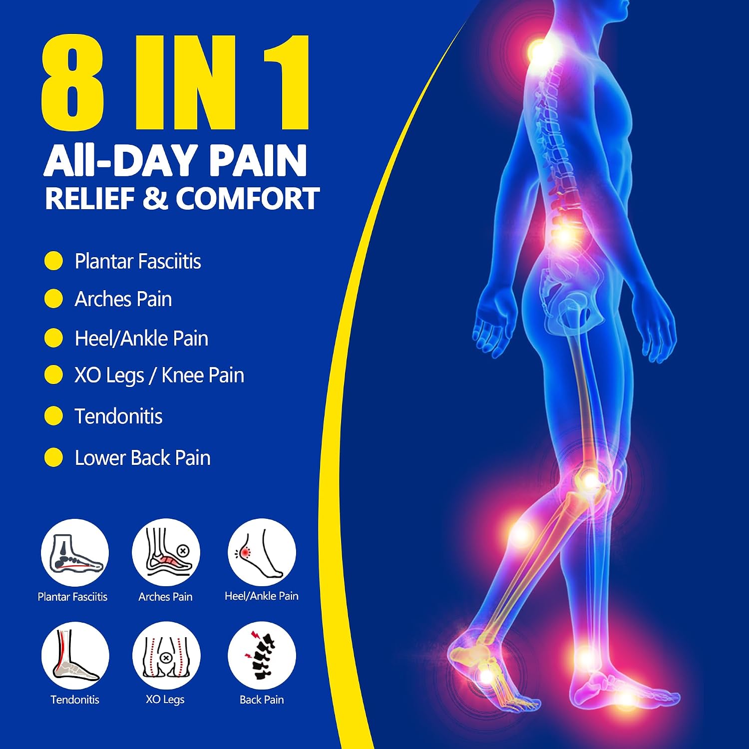 Detalle 2 de TECRUN Plantar Fasciitis Insoles with 4 Arch Heights