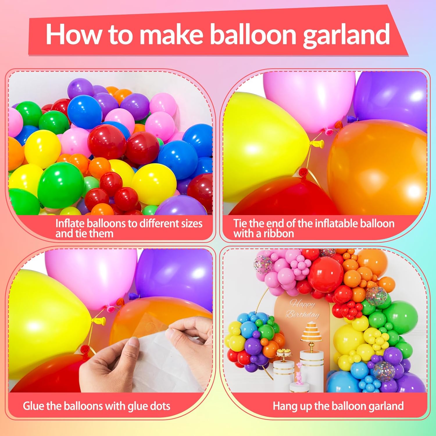 Thumbnail 3 de 162-Piece Colorful Rainbow Balloons Arch Kit for Parties (Rainbow Balloon Garland)