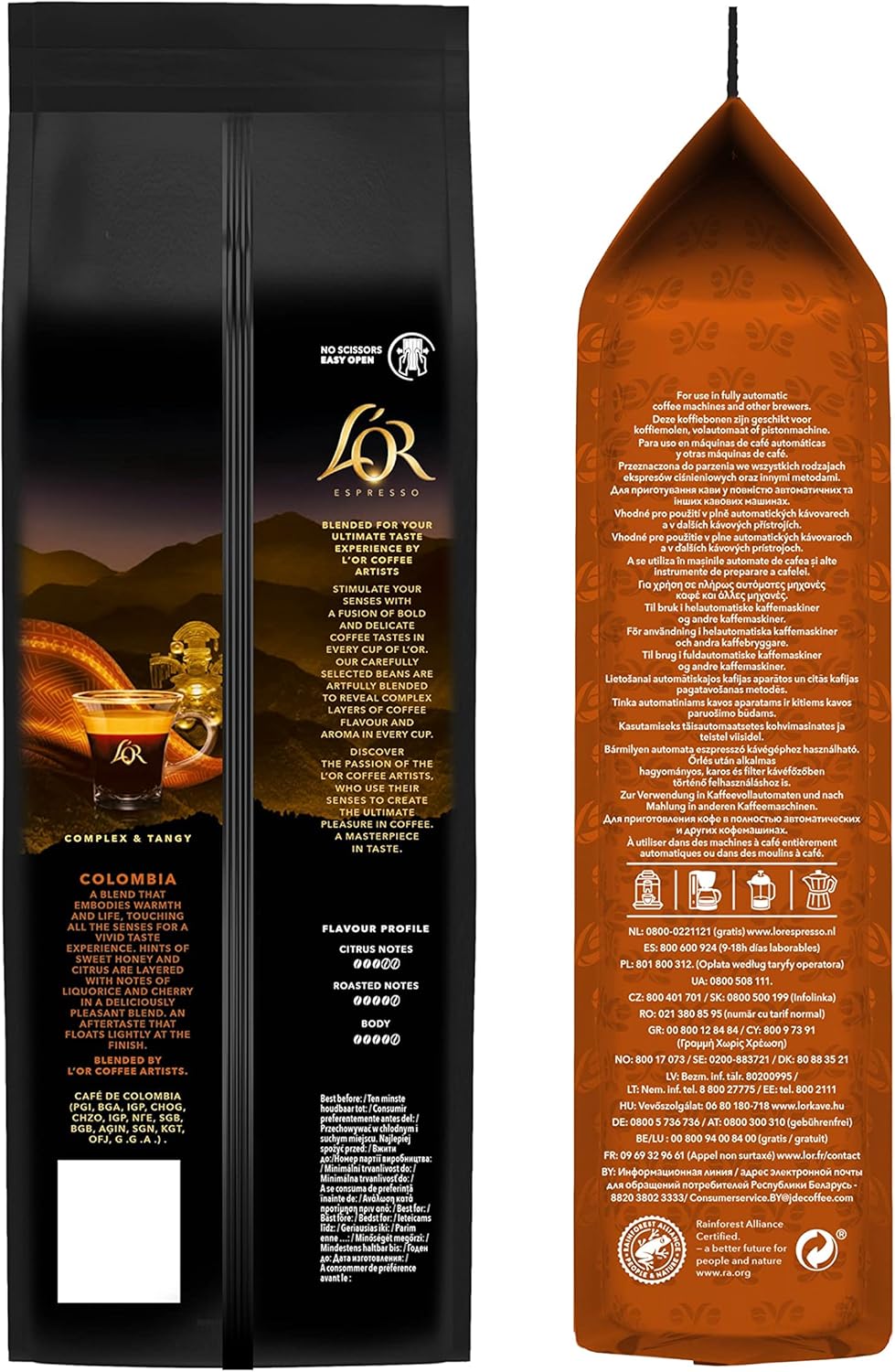 Detalle de L'OR Espresso Colombia Café en Grano 100% Arábica ☕ 500g