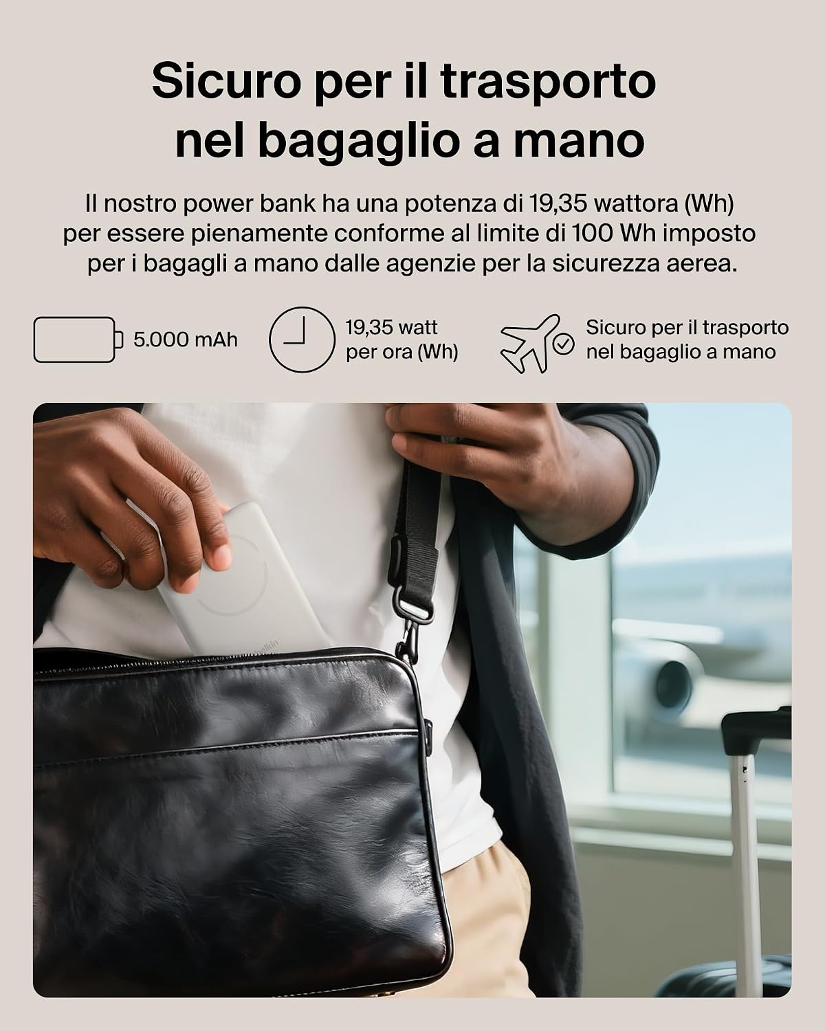 Detalle de Belkin BoostCharge Power Bank 5000 mAh magnetico: ricarica rapida e portatile per iPhone, Galaxy e Pixel