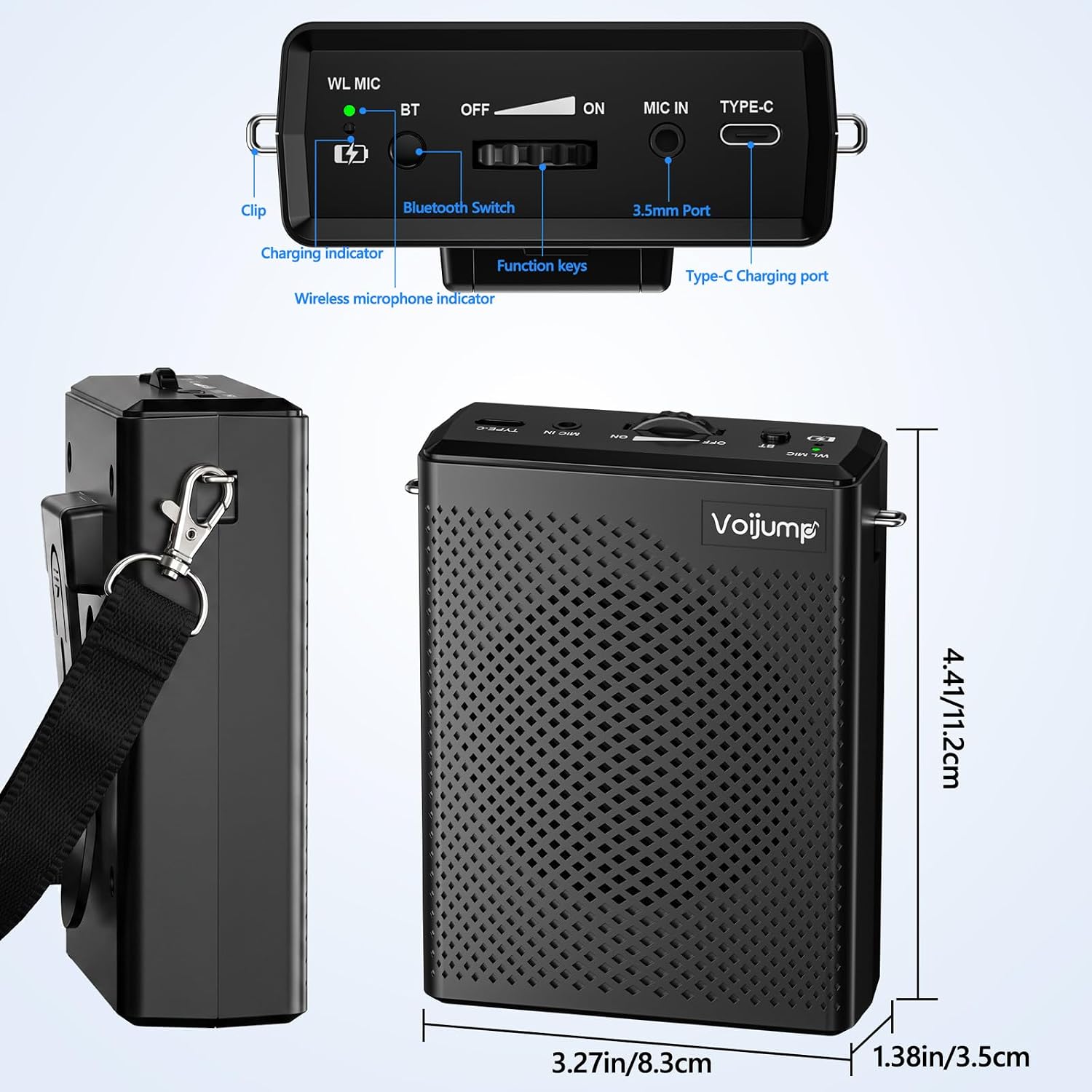 Detalle 2 de voijump DT626 Wireless Voice Amplifier with Lavalier Mic, Bluetooth 5.3