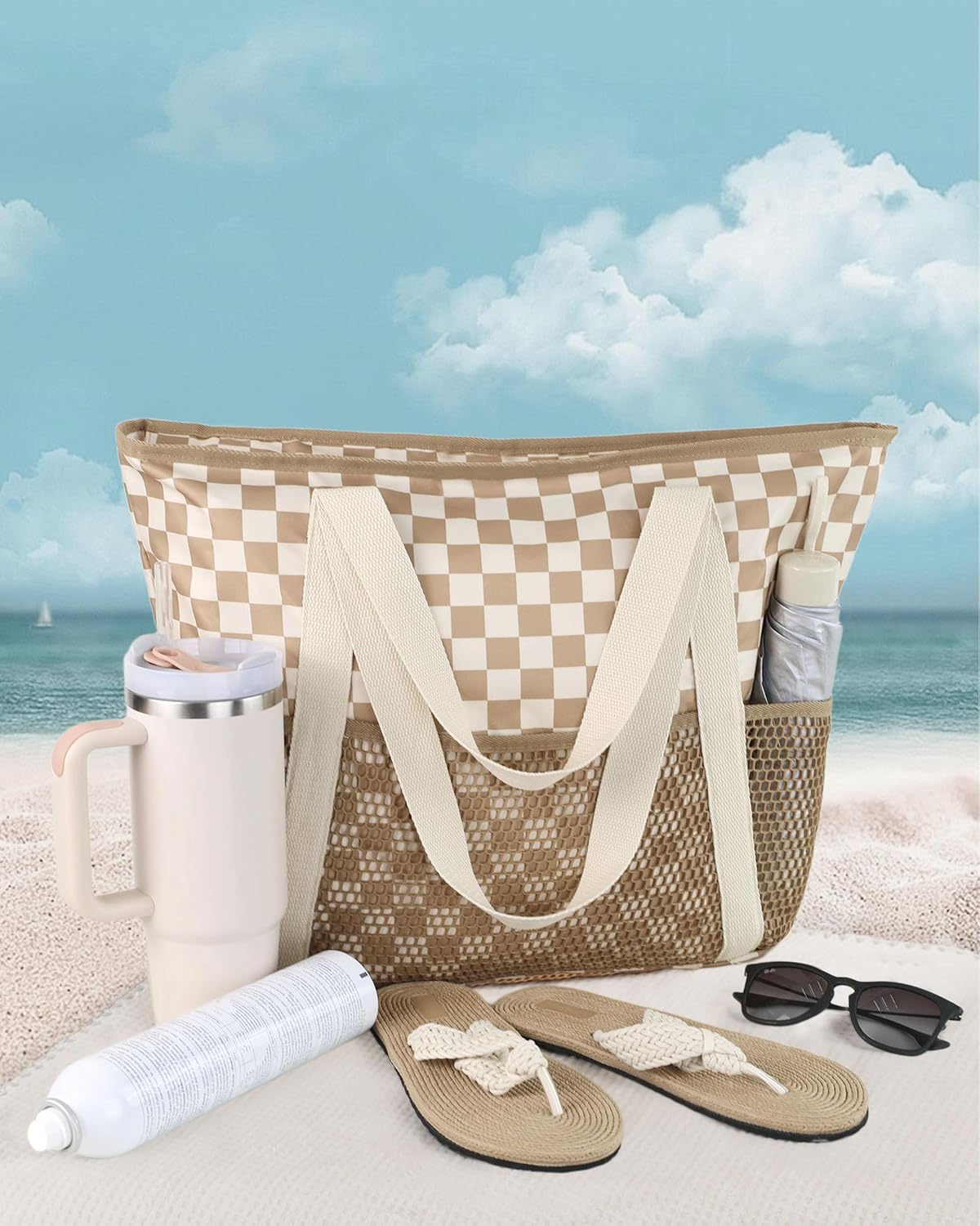 Thumbnail 2 de HOMESPON Strandtasche Damen mit Reißverschluss – Große, wasserdichte Netz-Strandtasche für Familie