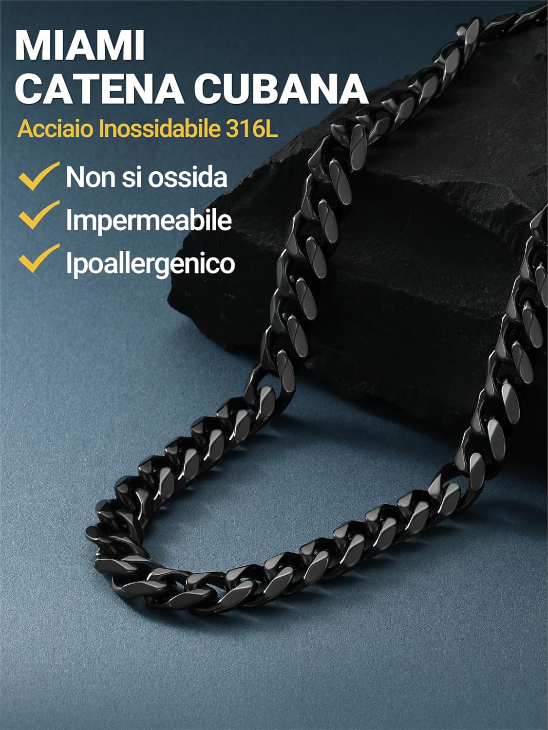Thumbnail 2 de PROSTEEL Collana Argento Uomo – Catena Cubana Miami in acciaio inox 316L, 6/9/12 mm, 45–75 cm