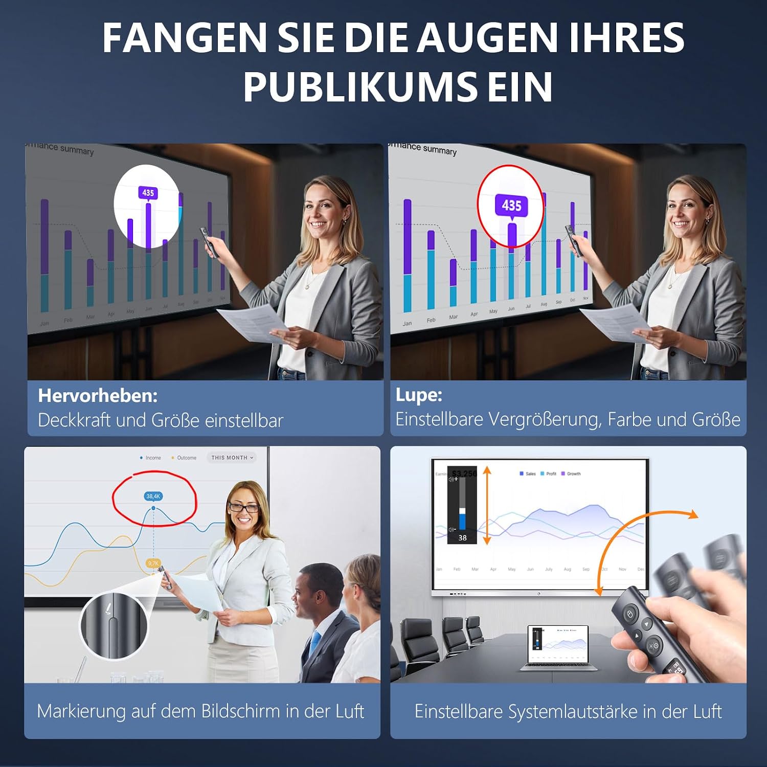 Detalle de Norwii N95s BLE Präsentations-Fernbedienung: Drahtloser Presenter mit digitalem Zeiger für PowerPoint (Grün, USB-AC)