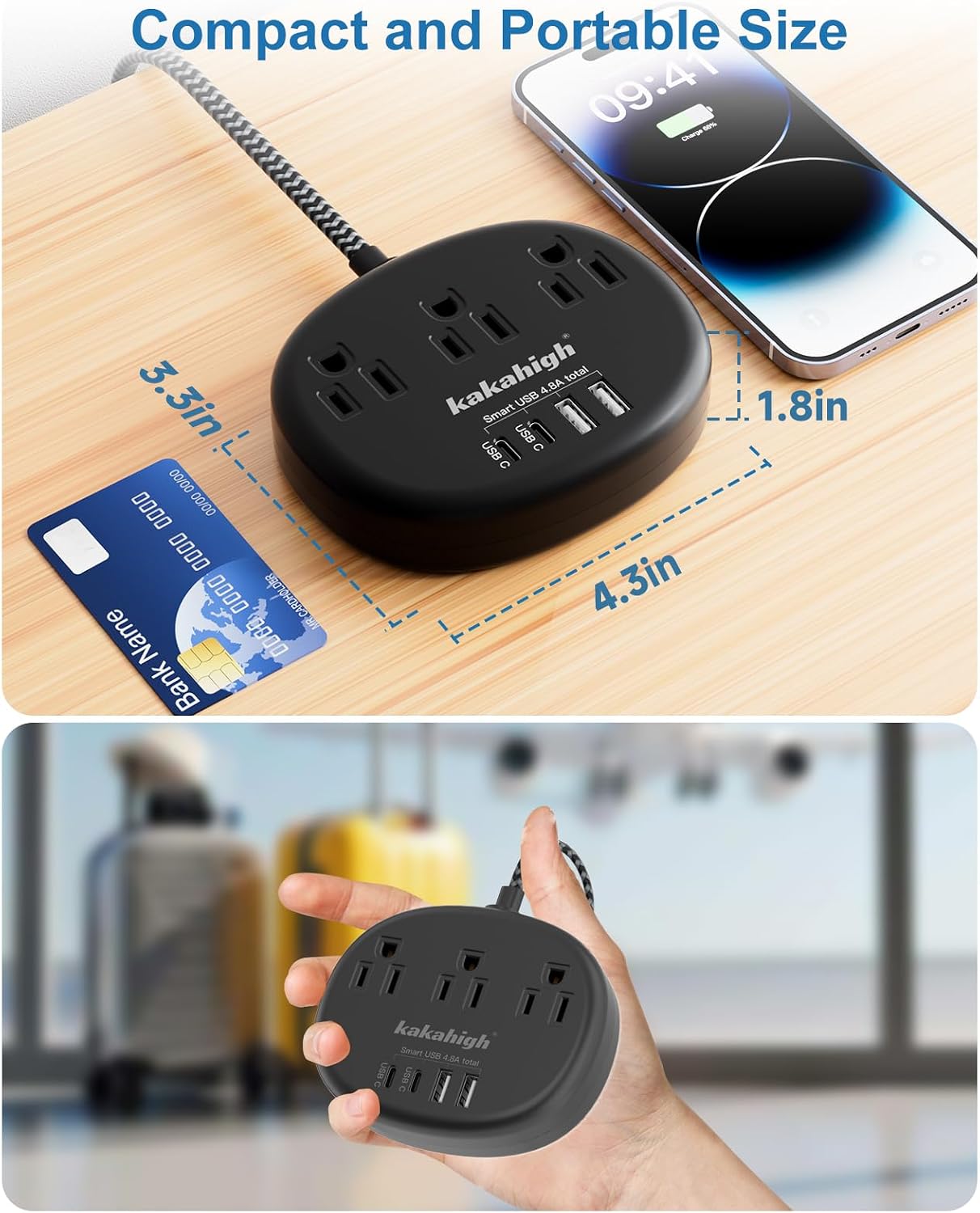 Thumbnail 3 de kakahigh 771 5-Foot Extension Cord with 3 AC Outlets and 4 USB Ports