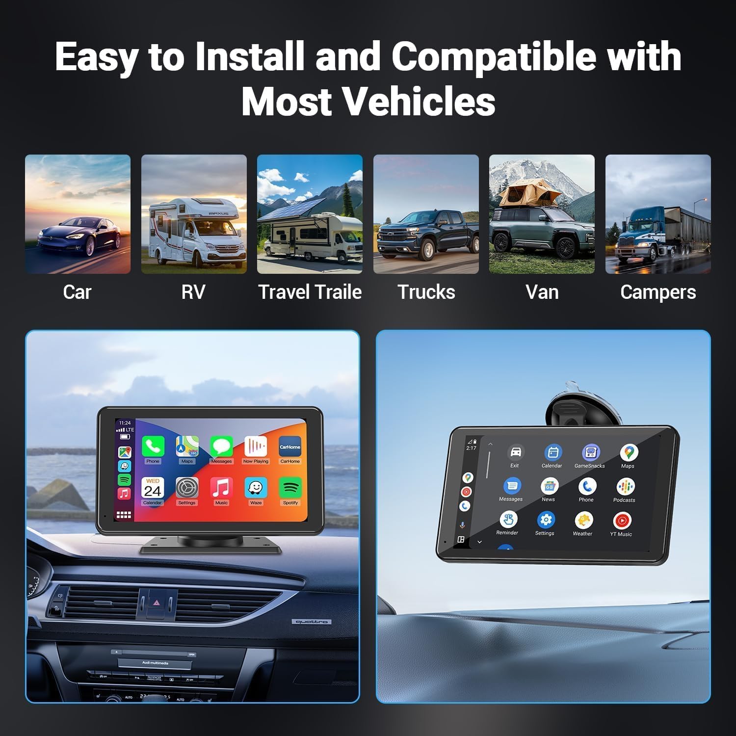 Thumbnail 4 de APOKAMORI 7-Inch CarPlay Wireless Portable Touchscreen Stereo with Backup Camera