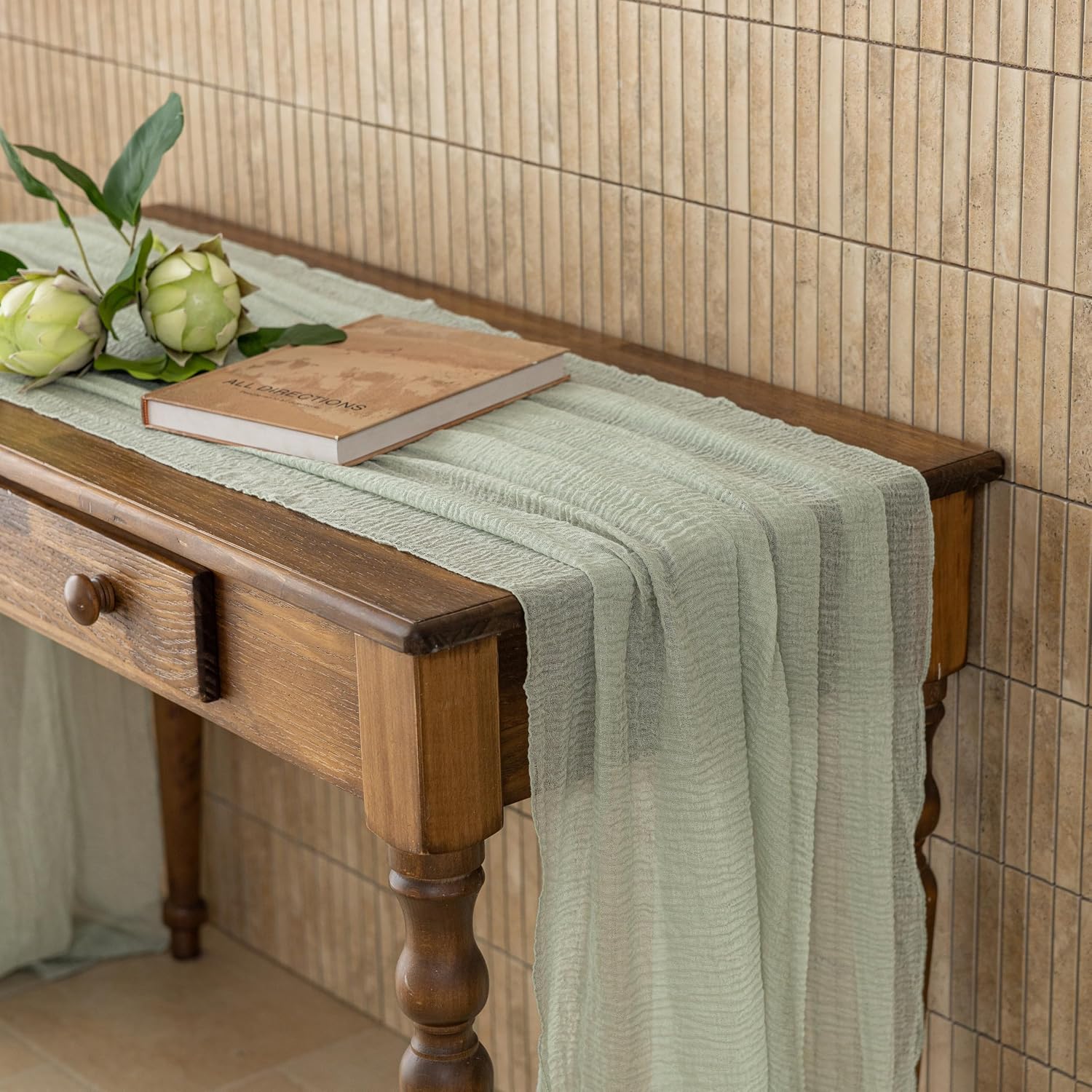 Thumbnail 6 de Keketoarrange 6pcs Sage Green Cheesecloth Table Runners, 35 x 120 inches each