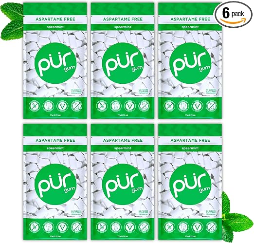 PUR Gum Spearmint Sin Azúcar, Xilitol, Vegano, 55 Piezas