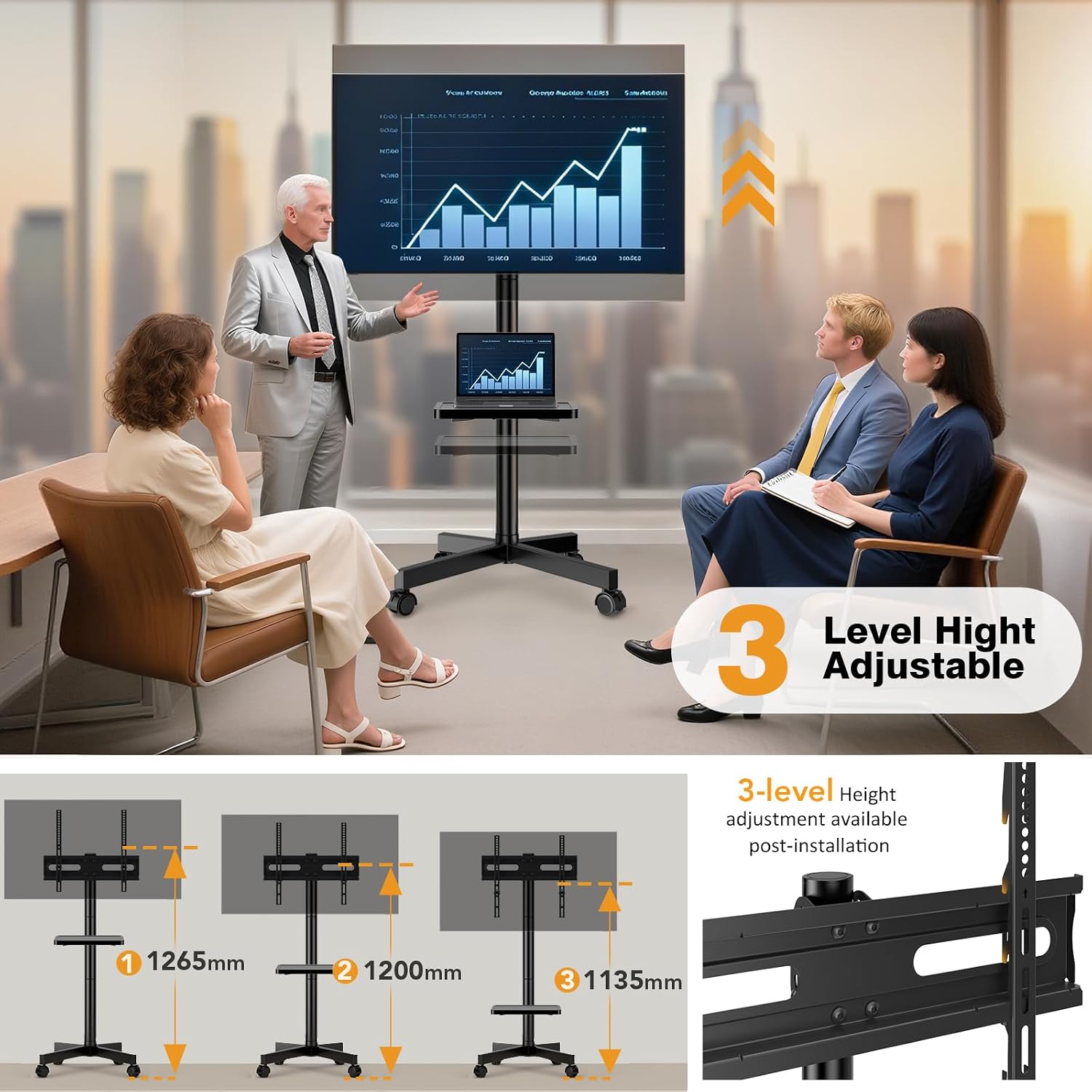 Detalle 2 de Hemudu Rolling TV Stand on Wheels for 32–60 inch TVs (Max VESA 400×400mm)