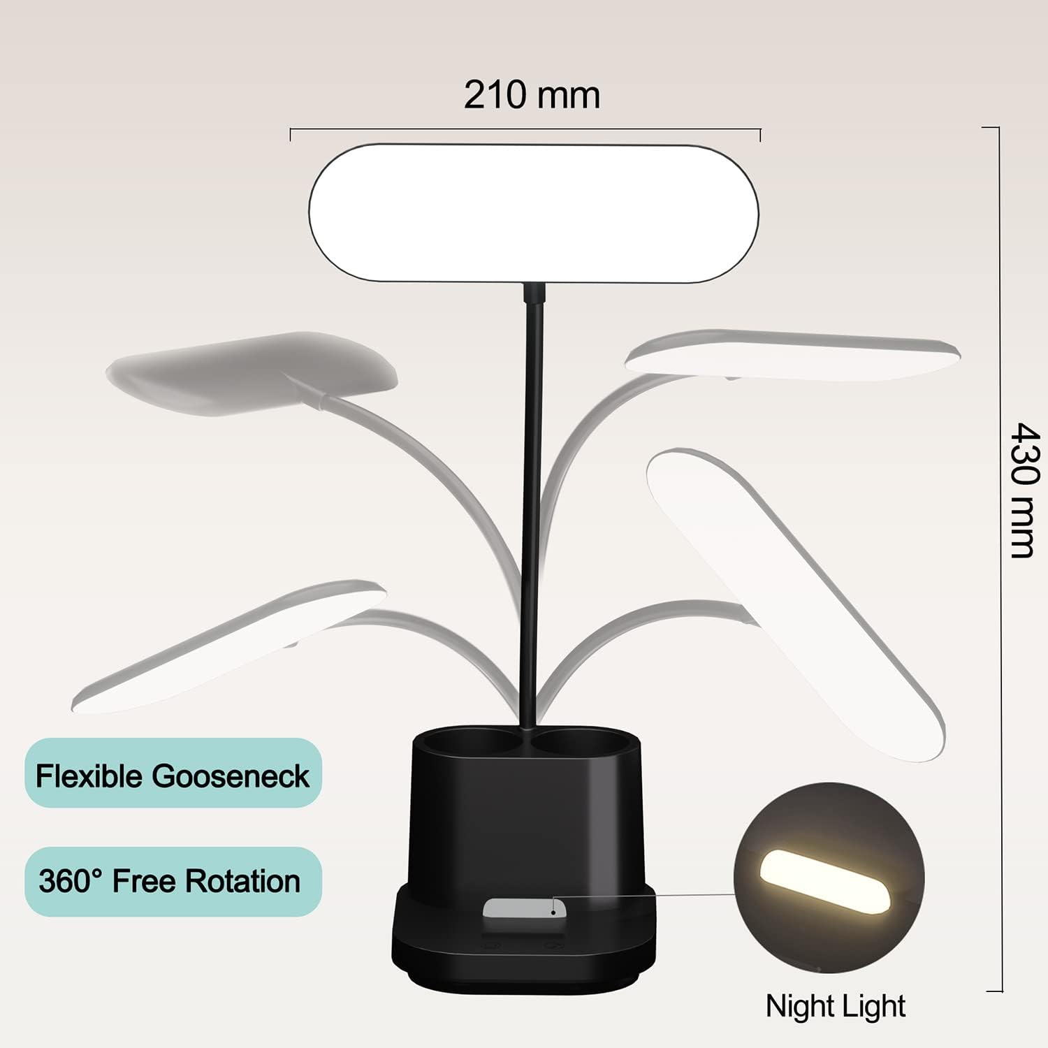 Detalle de Schreibtischlampe Kinder mit 60 dimmbaren LEDs, Touch, USB-Anschluss & 360° Schwanenhals