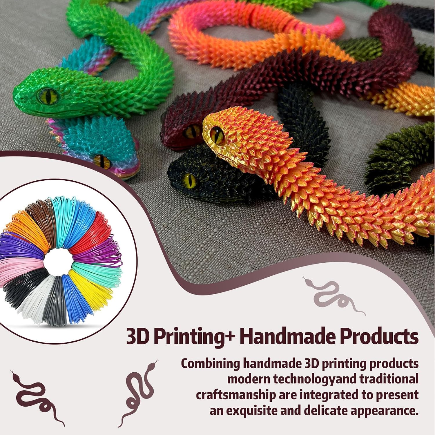 Detalle de 3D Printed Snake Viper Toy, 24-Inch